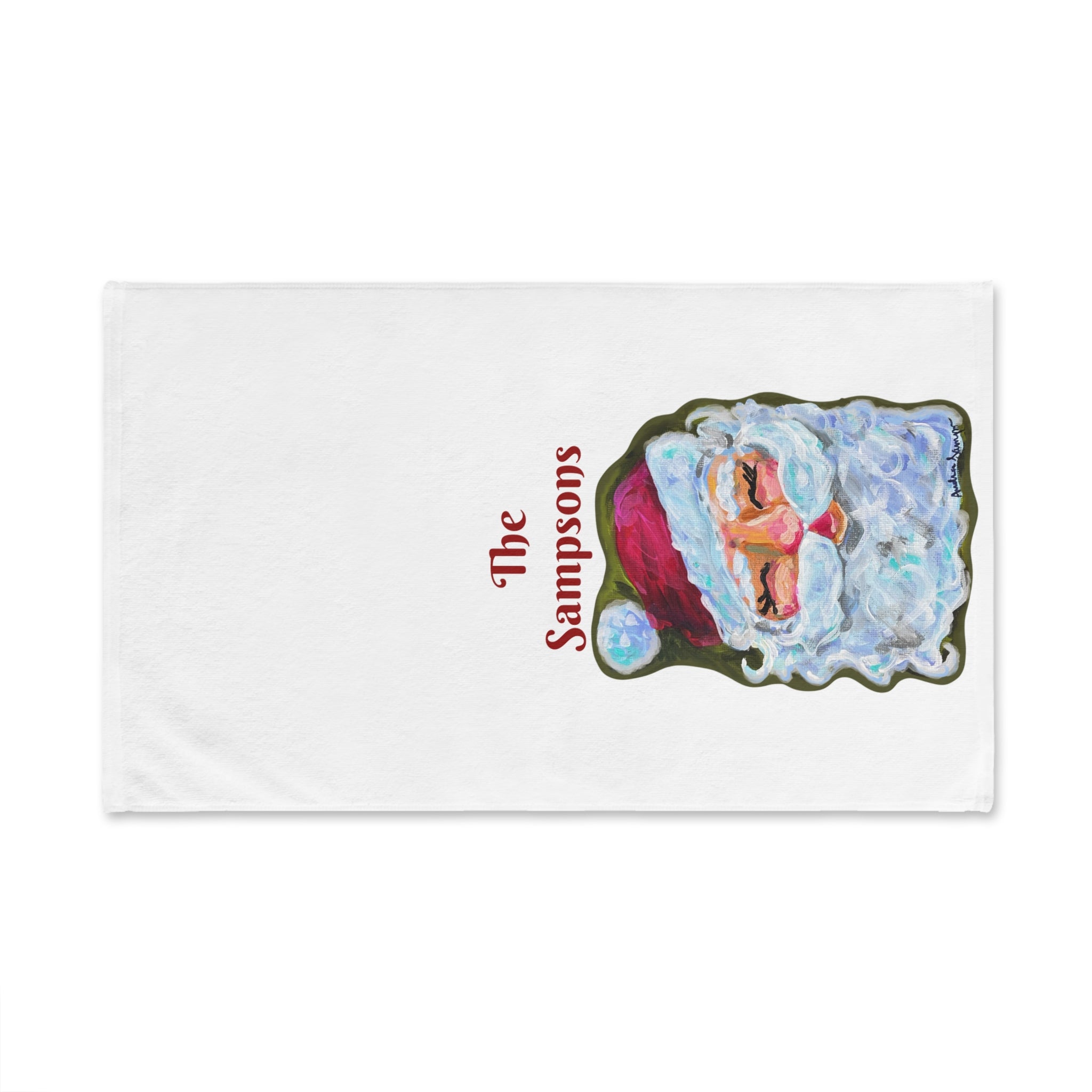 Santa on Green Tea Towel - Free Personalization