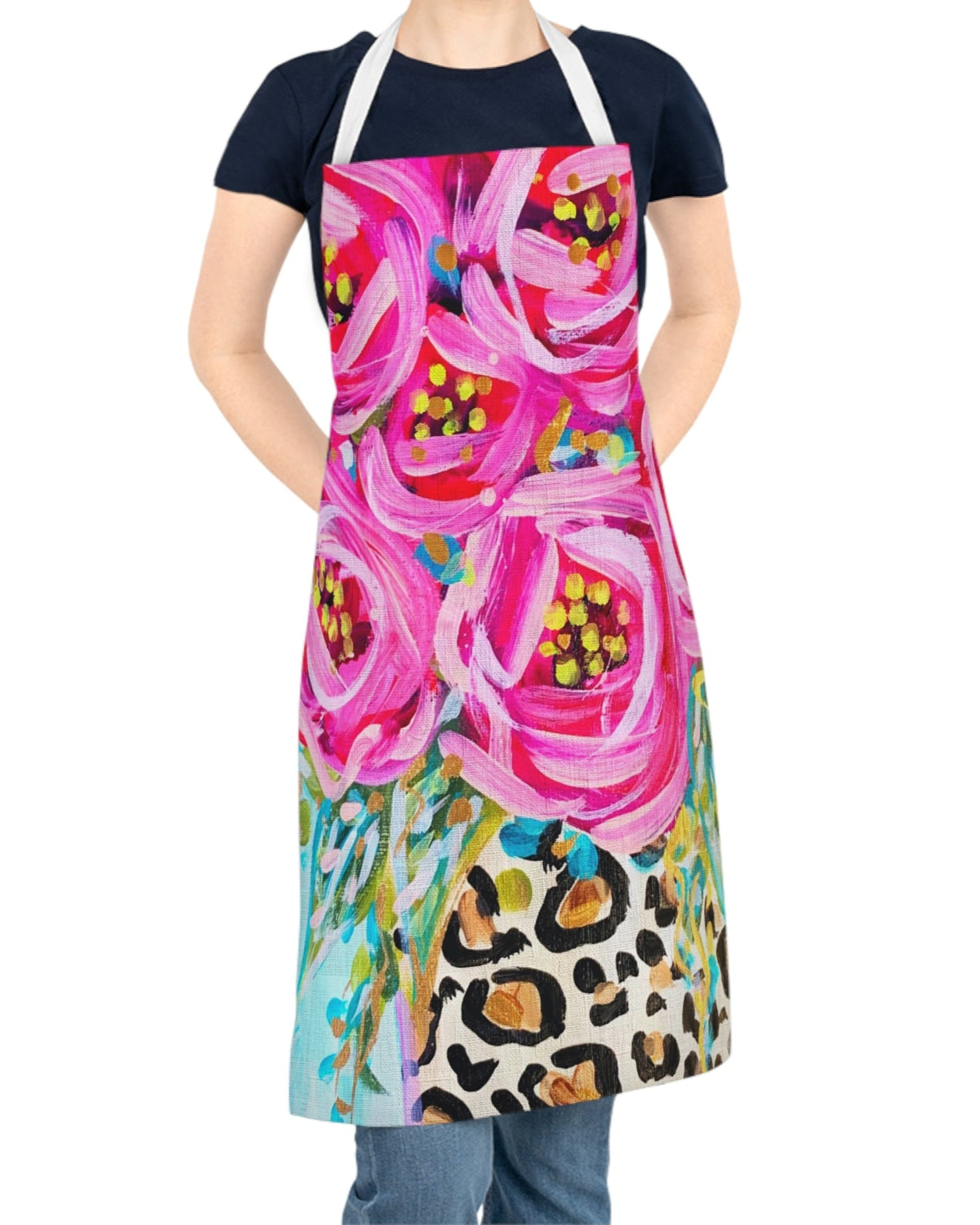 Roses Leopard Vase Apron