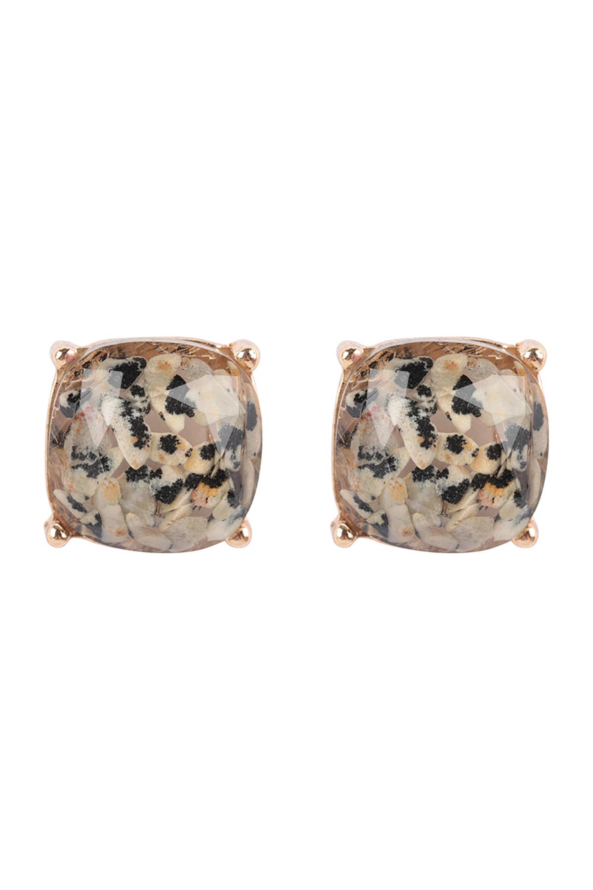 ME3199 - CUSHION CUT SEMI STONE EPOXY STUD EARRINGS: WHITE