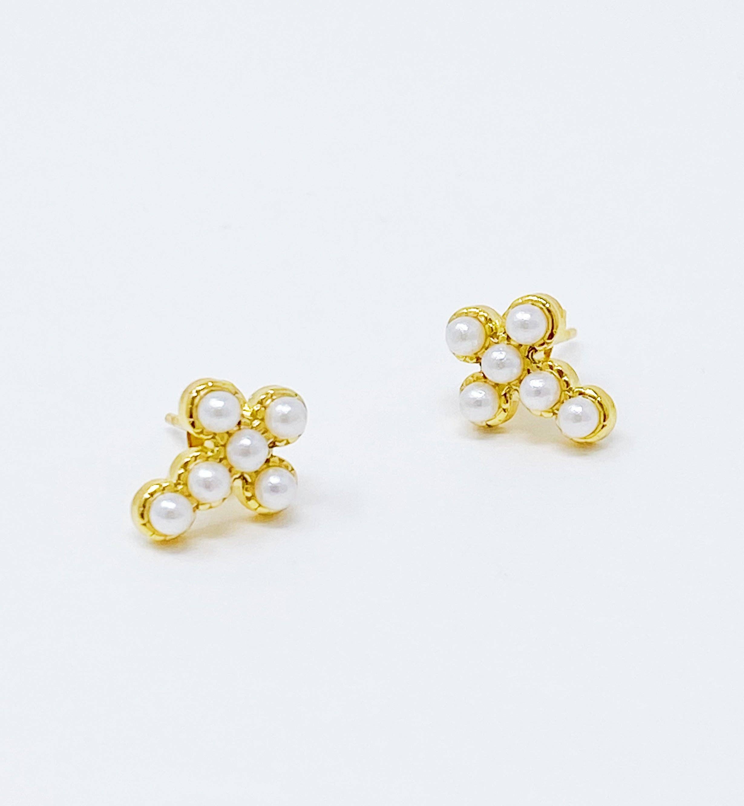 Dainty Cross Stud Earrings: Clear Crystal