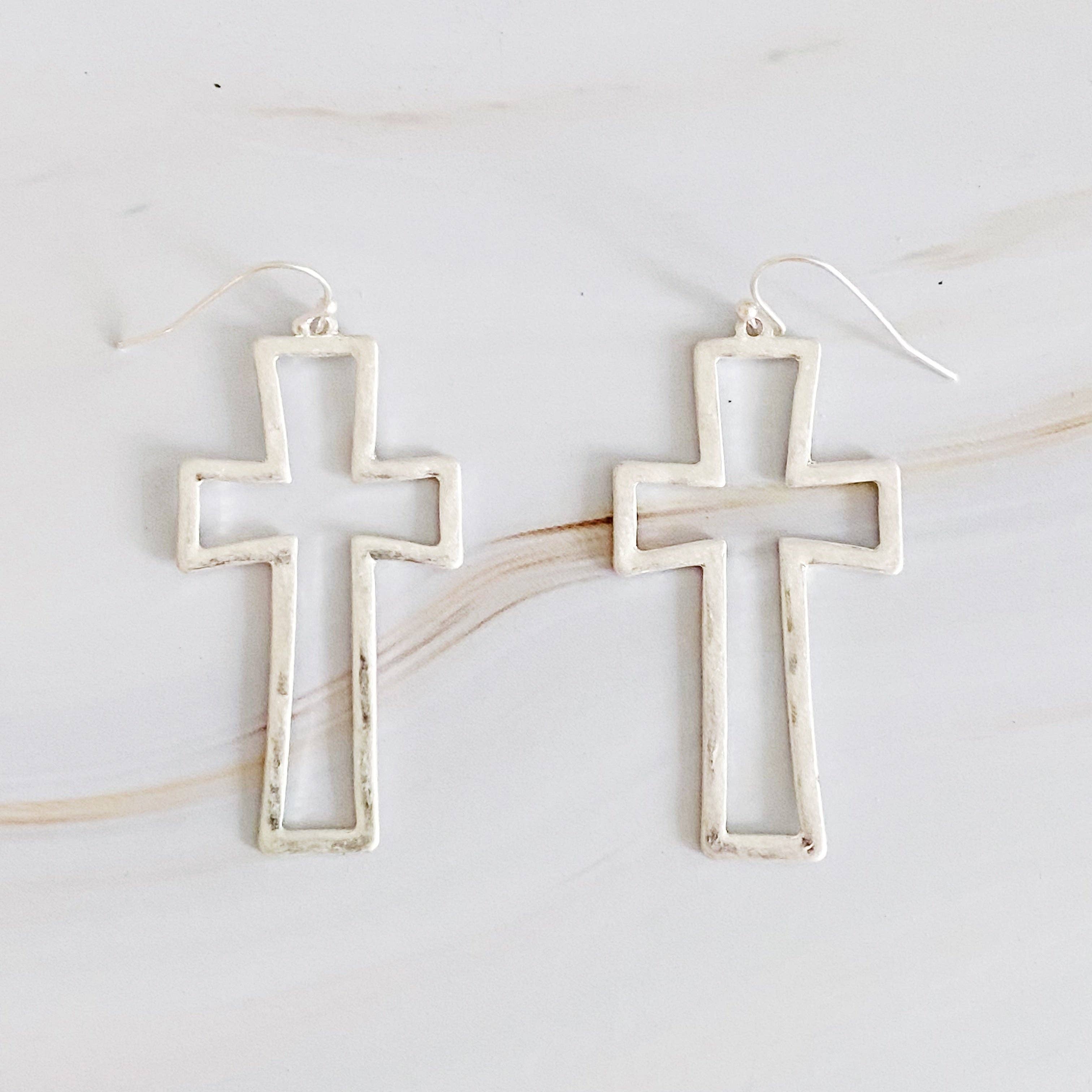 Dangle Cross Outlined Earrings: Gold