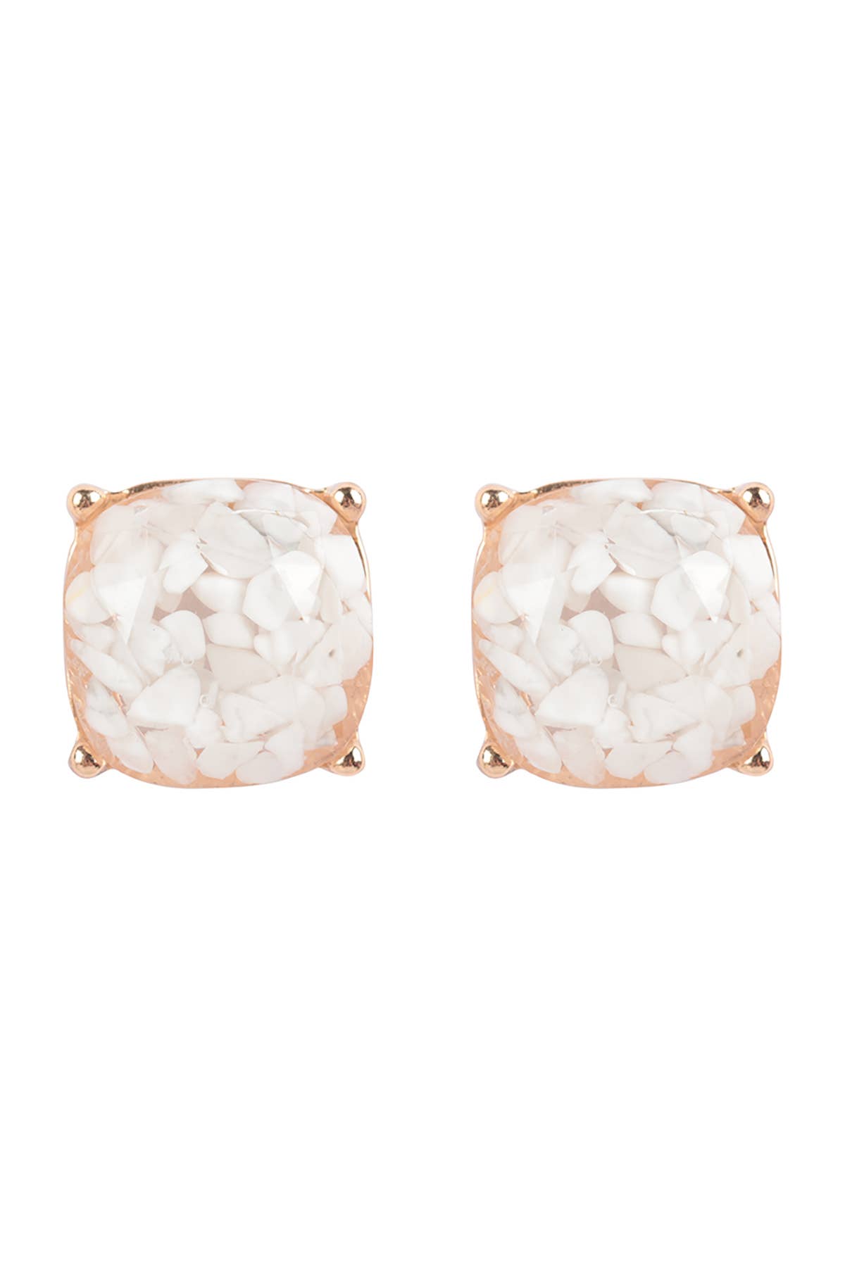 ME3199 - CUSHION CUT SEMI STONE EPOXY STUD EARRINGS: DALMATIAN