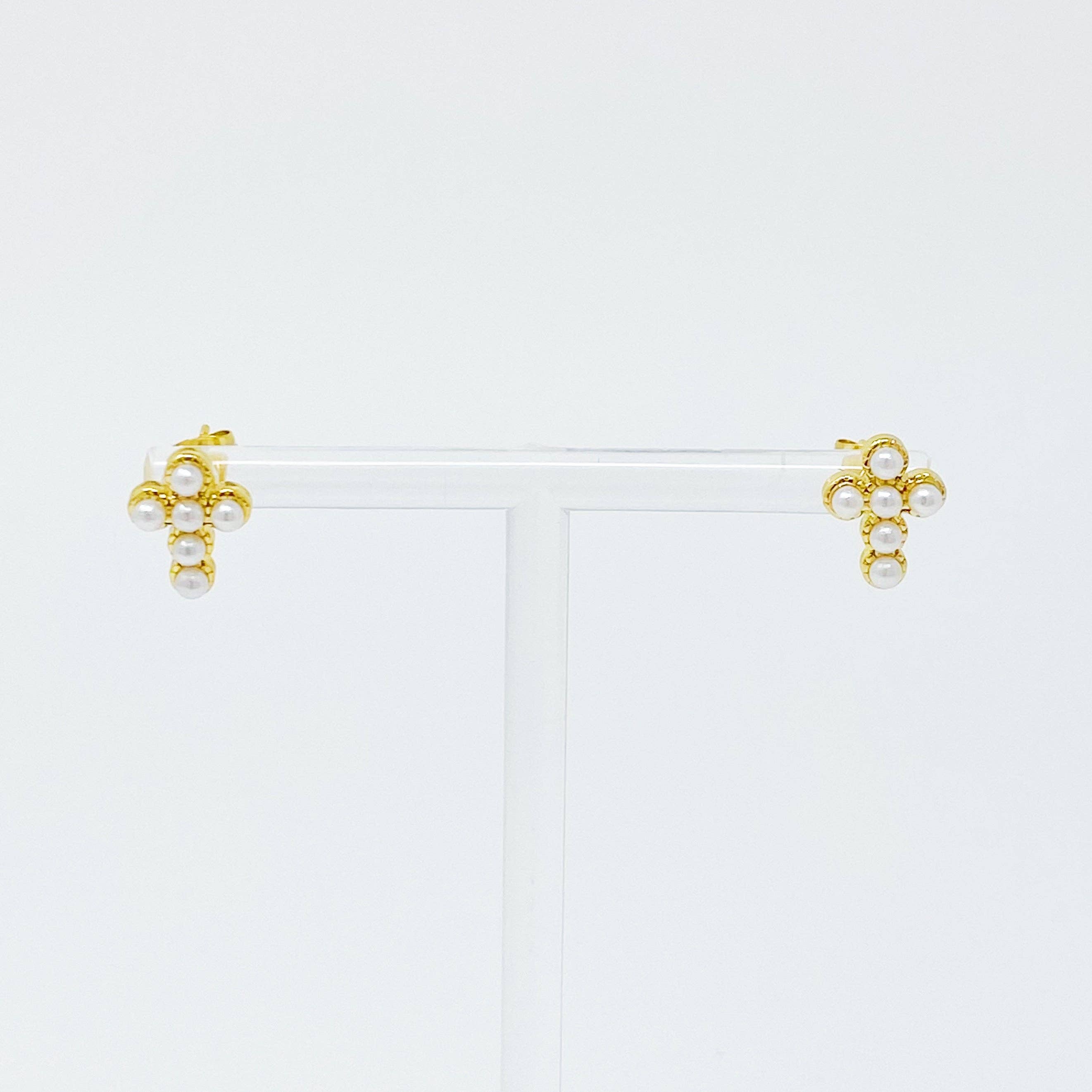 Dainty Cross Stud Earrings: Clear Crystal