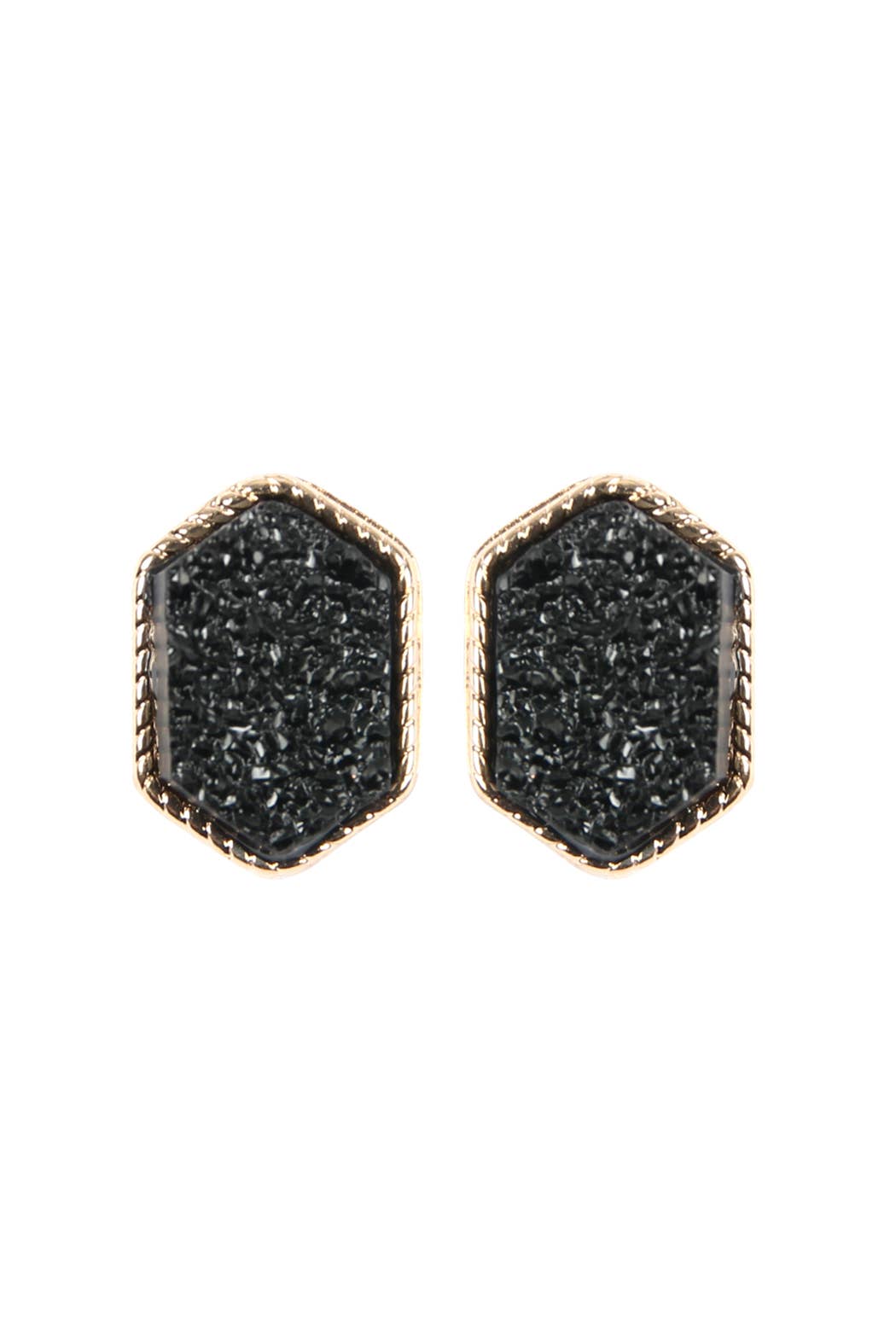 VE2334 - DRUZY HEXAGON POST EARRINGS: GOLD PINK