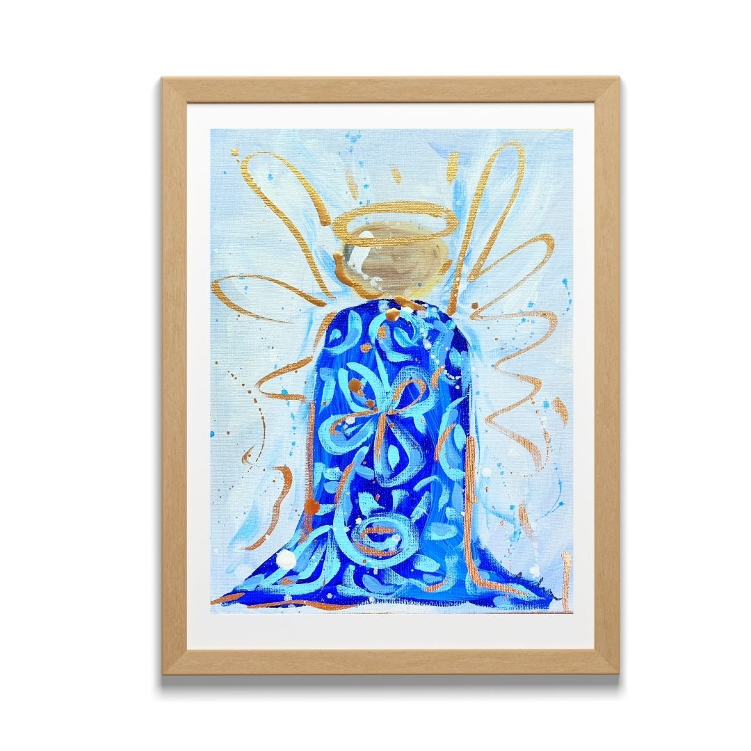 Blue White Angel Art Print on Paper or Canvas - Inspirational Wall Decor, Colorful Home Decor