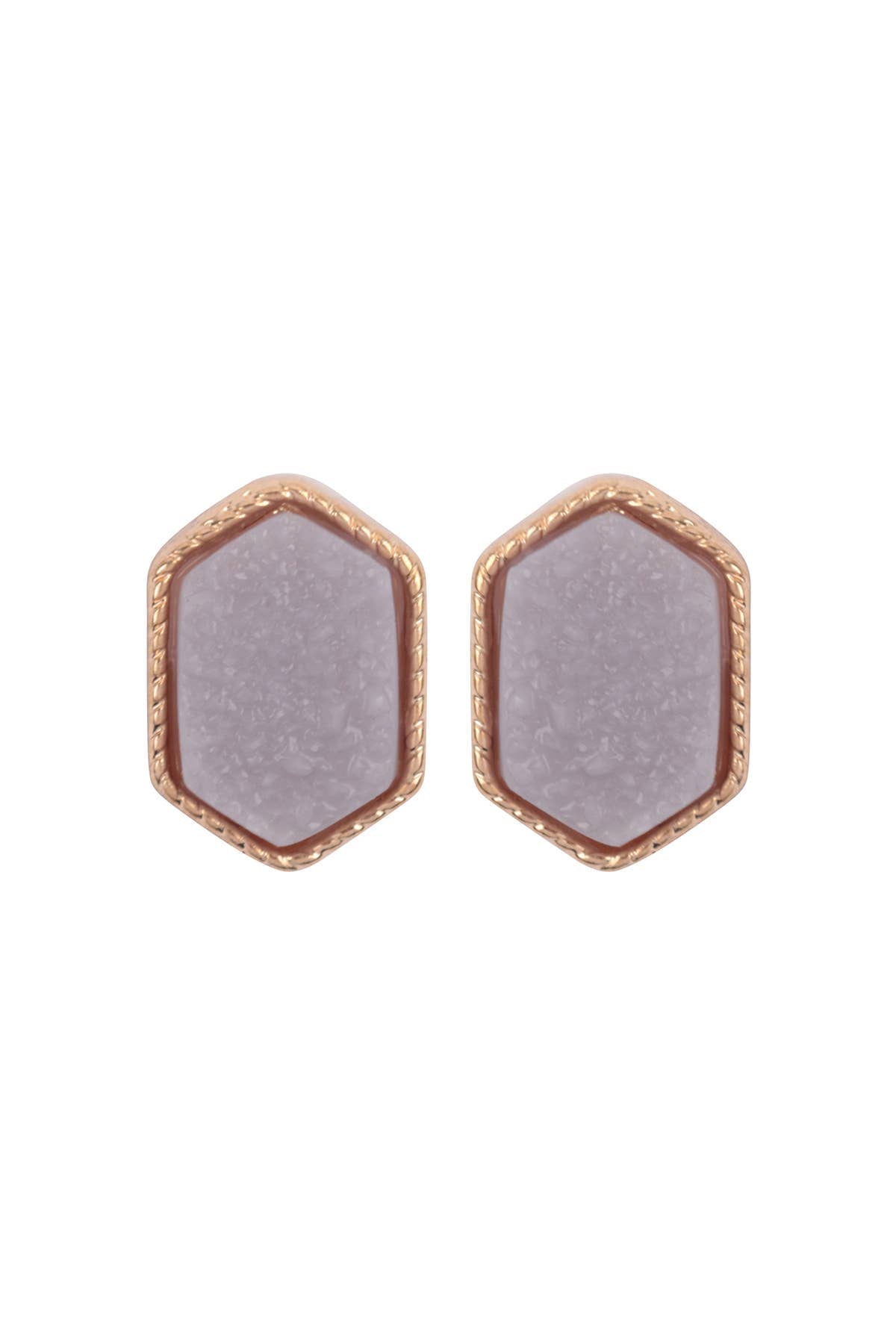 VE2334 - DRUZY HEXAGON POST EARRINGS: IRIDISCENT