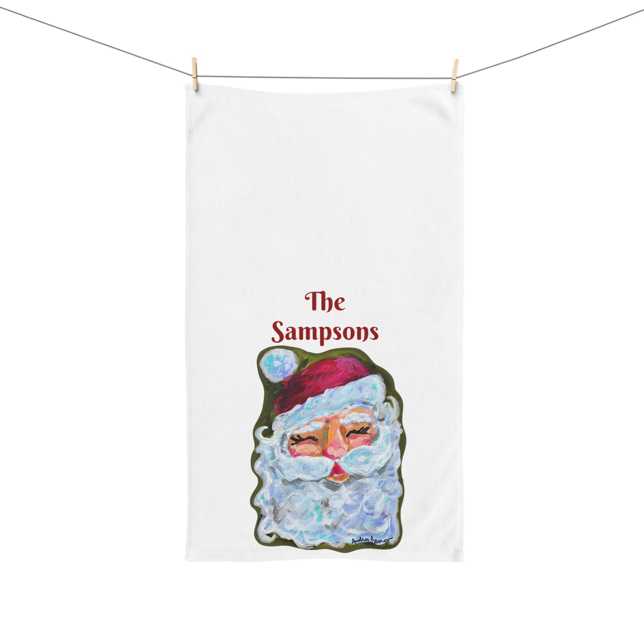 Santa on Green Tea Towel - Free Personalization