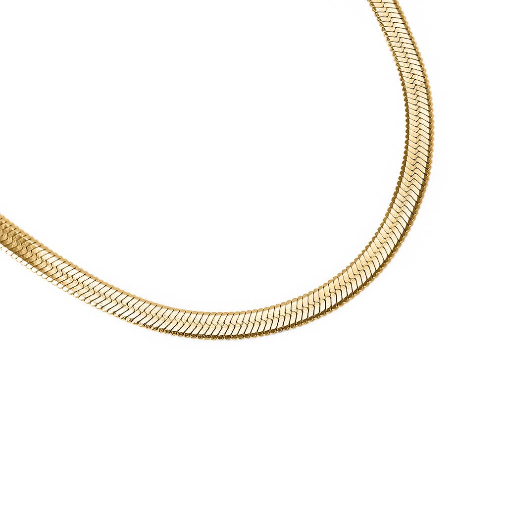 18k Gold Herringbone Chain Necklace: 3mm / 14"