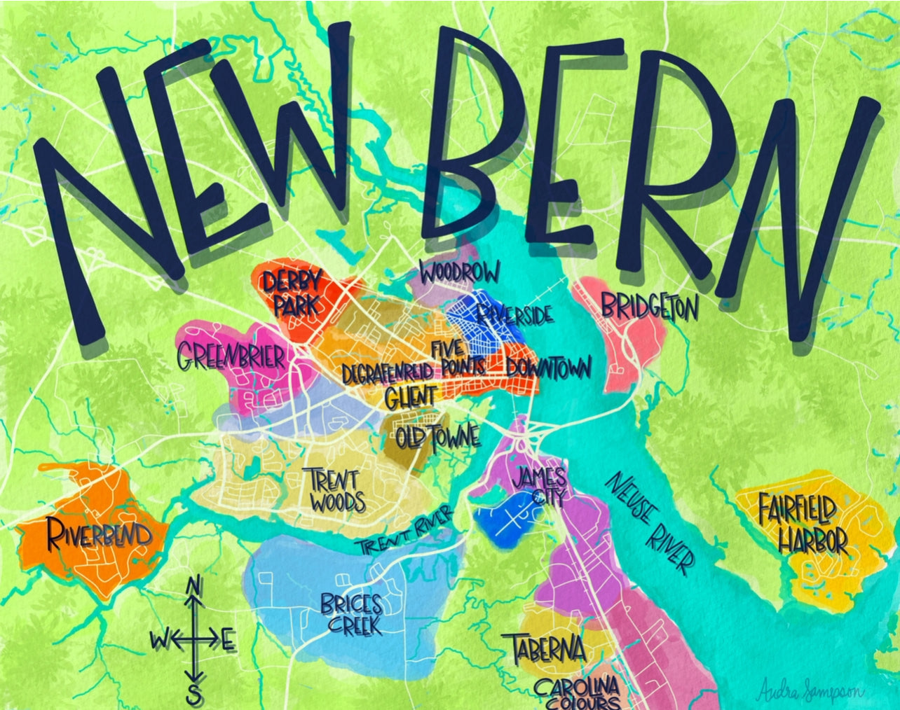 New Bern Map Reproduction Print - On Paper or Canvas