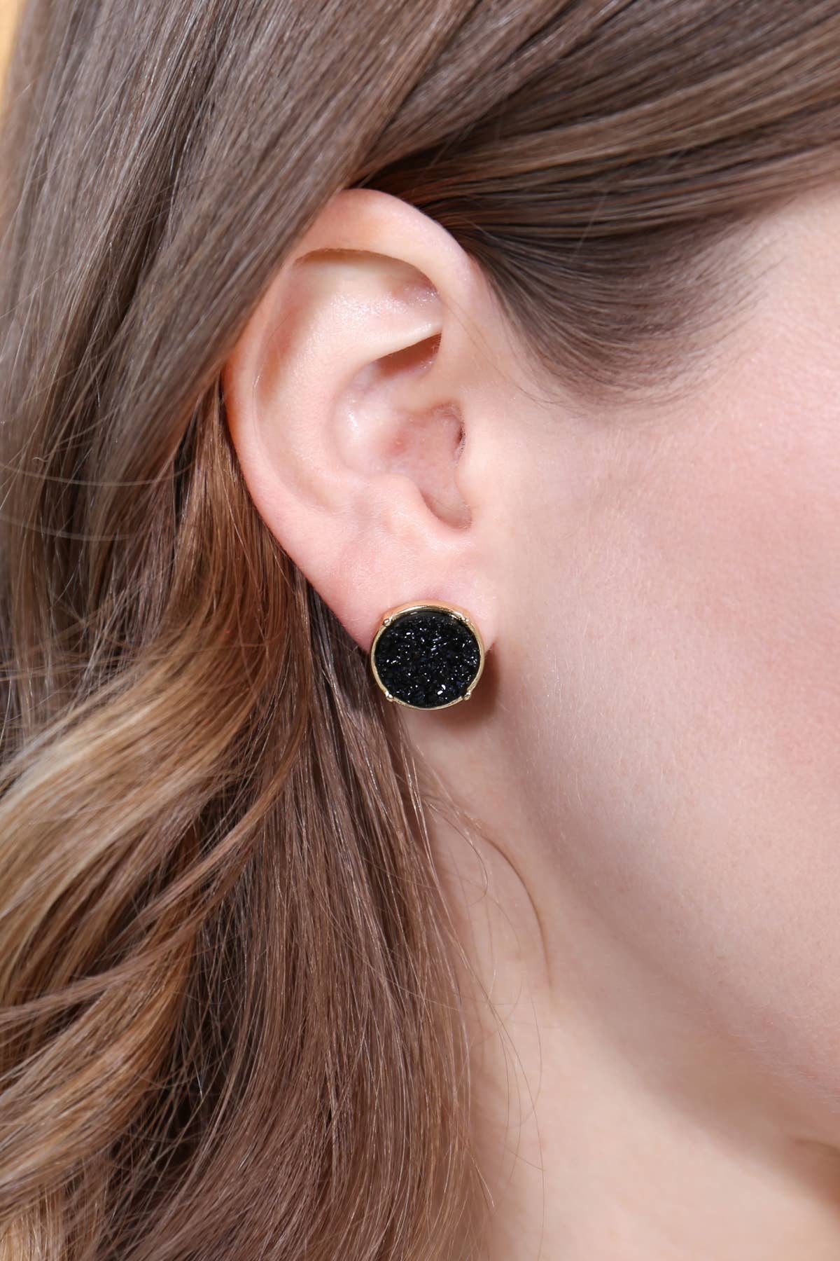 FE1921 - DRUZY ROUND POST EARRINGS: Brown