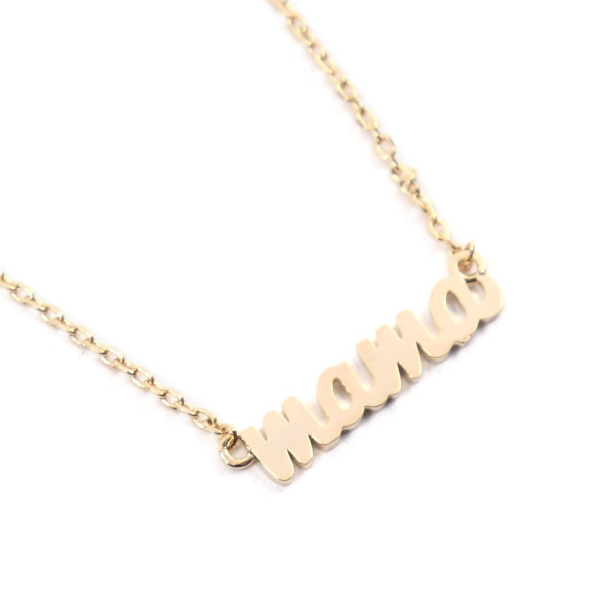 ZNA060 - "MAMA" SCRIPT BRASS CHAIN NECKLACE: GOLD