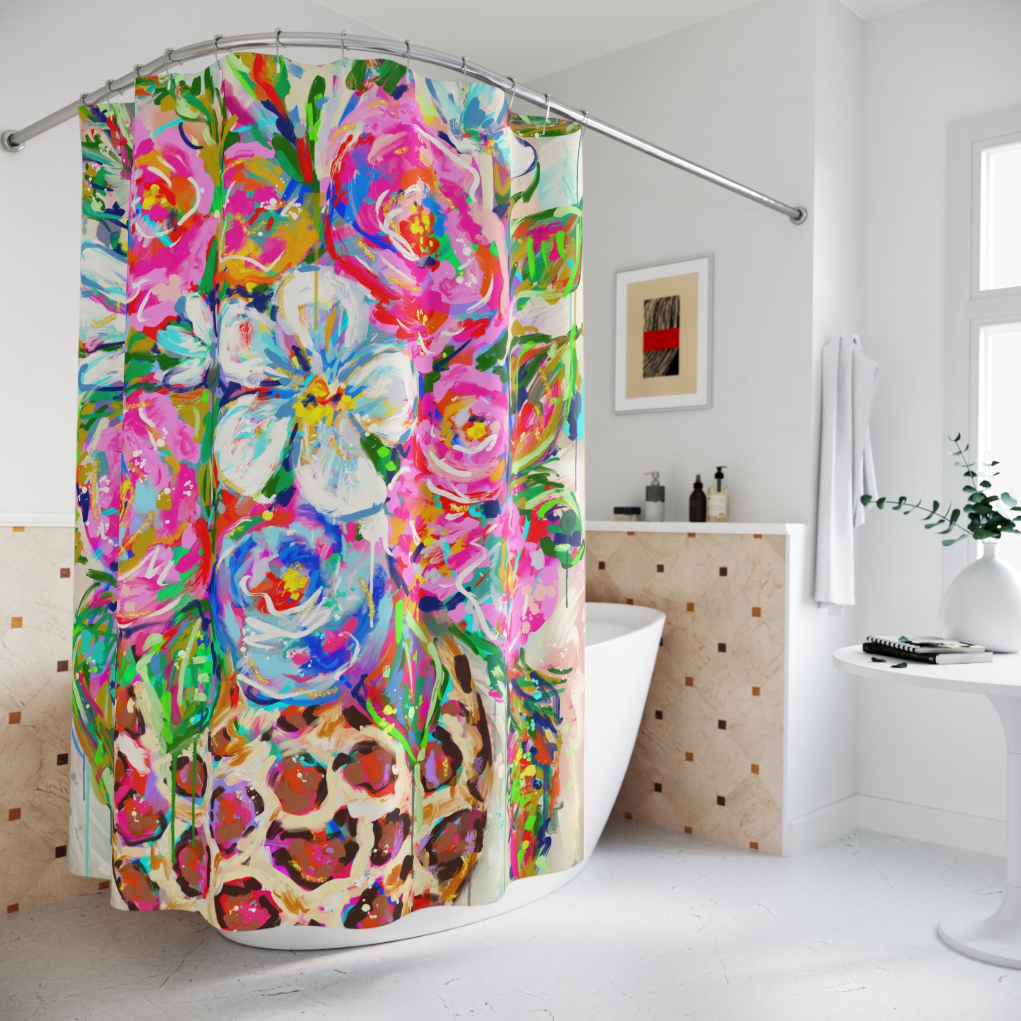 Leopard Floral Bouquet Shower Curtains