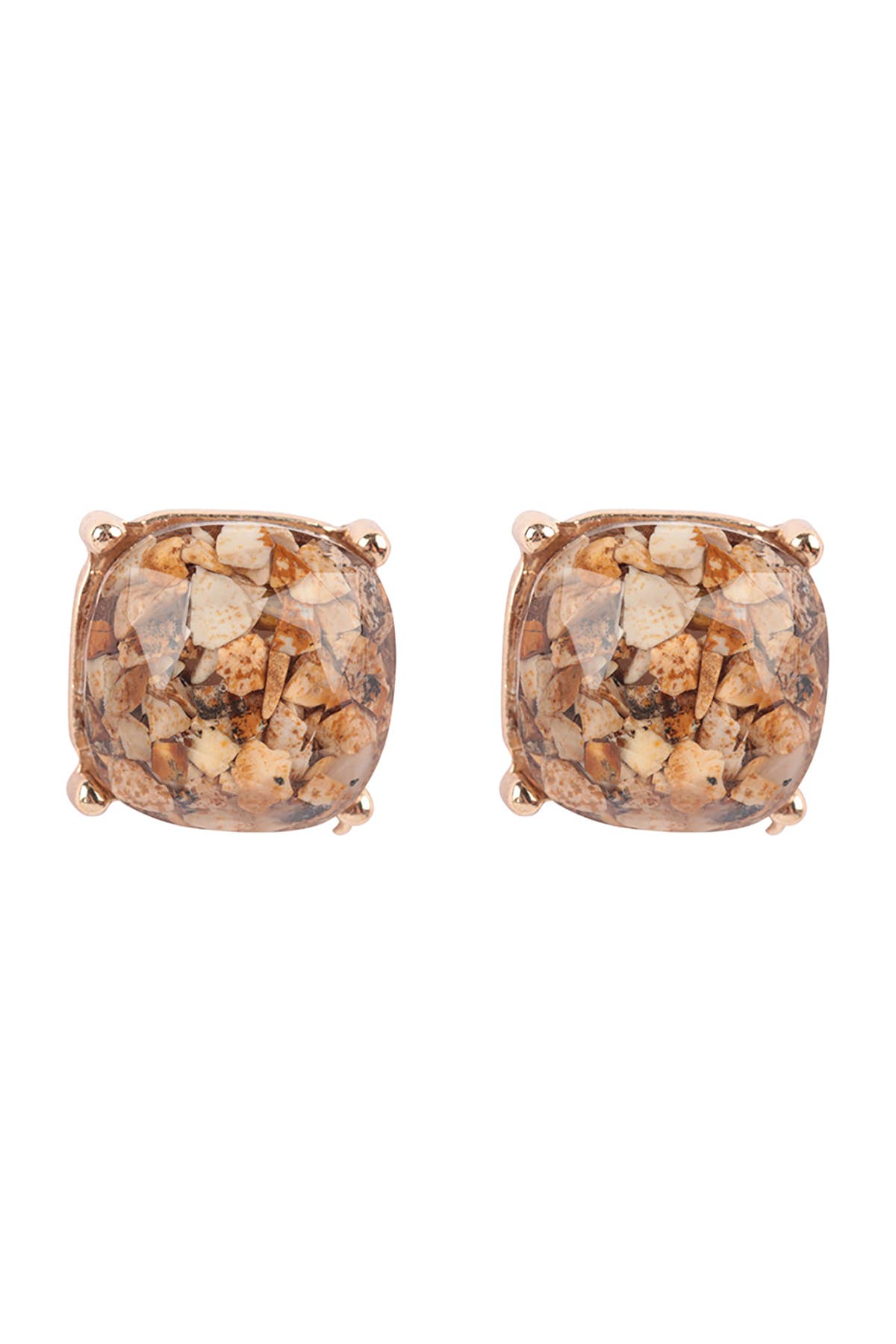 ME3199 - CUSHION CUT SEMI STONE EPOXY STUD EARRINGS: DALMATIAN