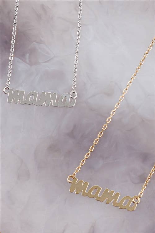 ZNA060 - "MAMA" SCRIPT BRASS CHAIN NECKLACE: GOLD