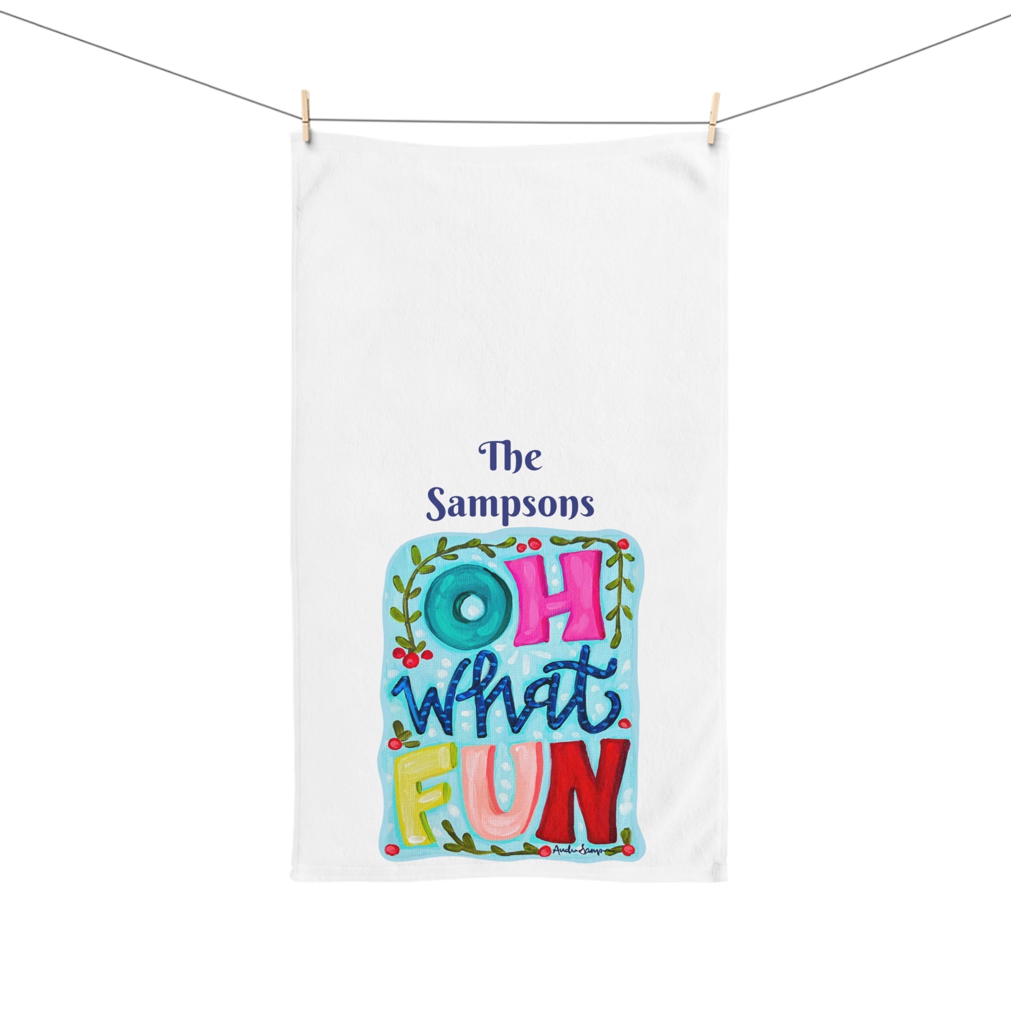 Oh What Fun Tea Towel - Free Personalization