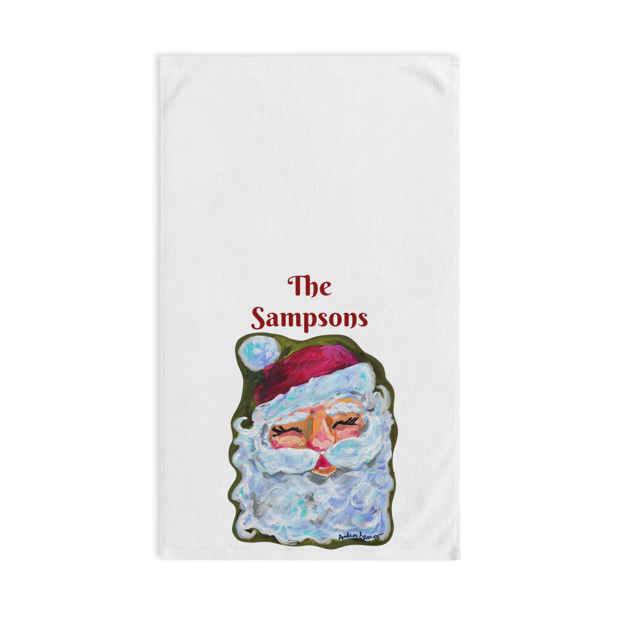 Santa on Green Tea Towel - Free Personalization