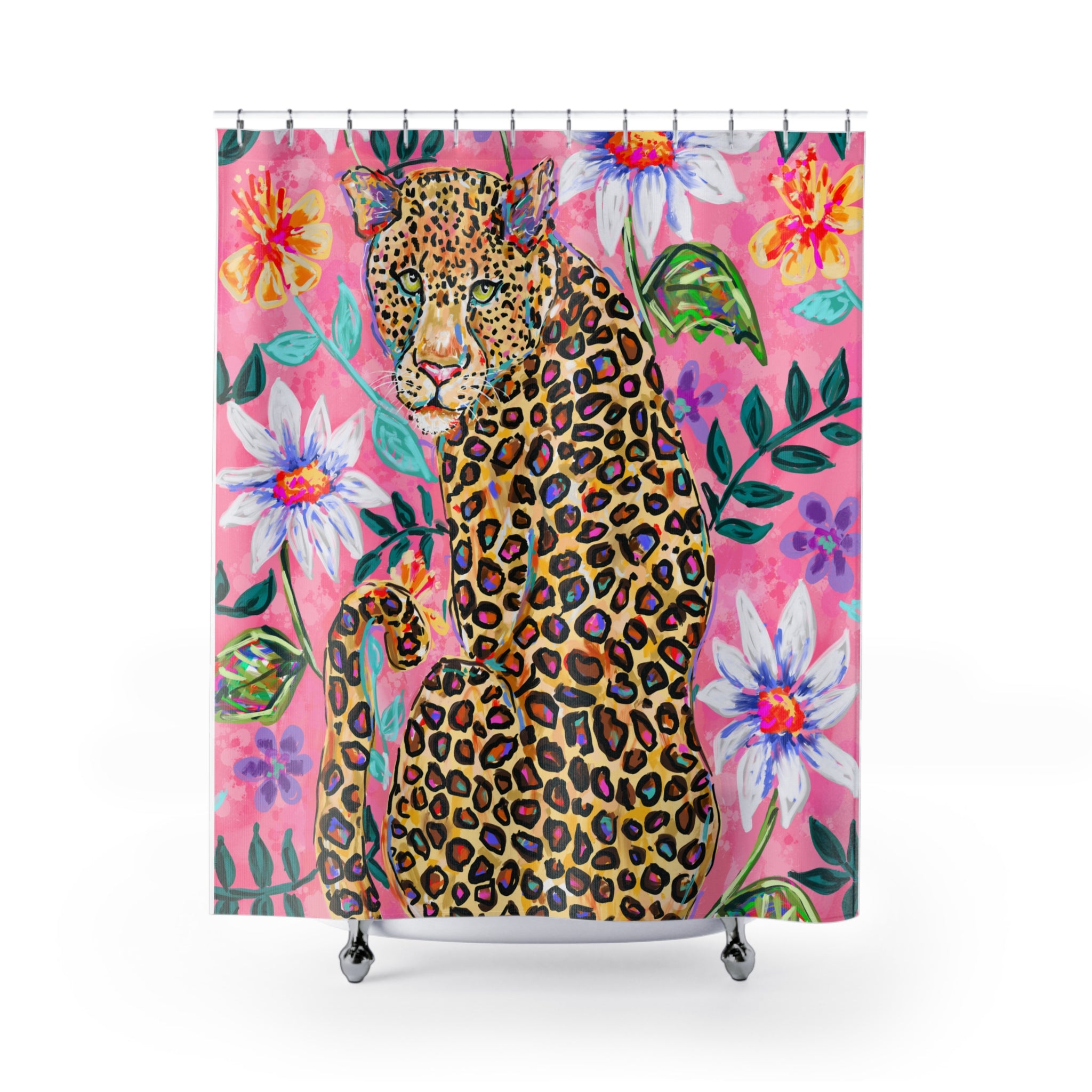 Leopard Pink Floral Shower Curtains