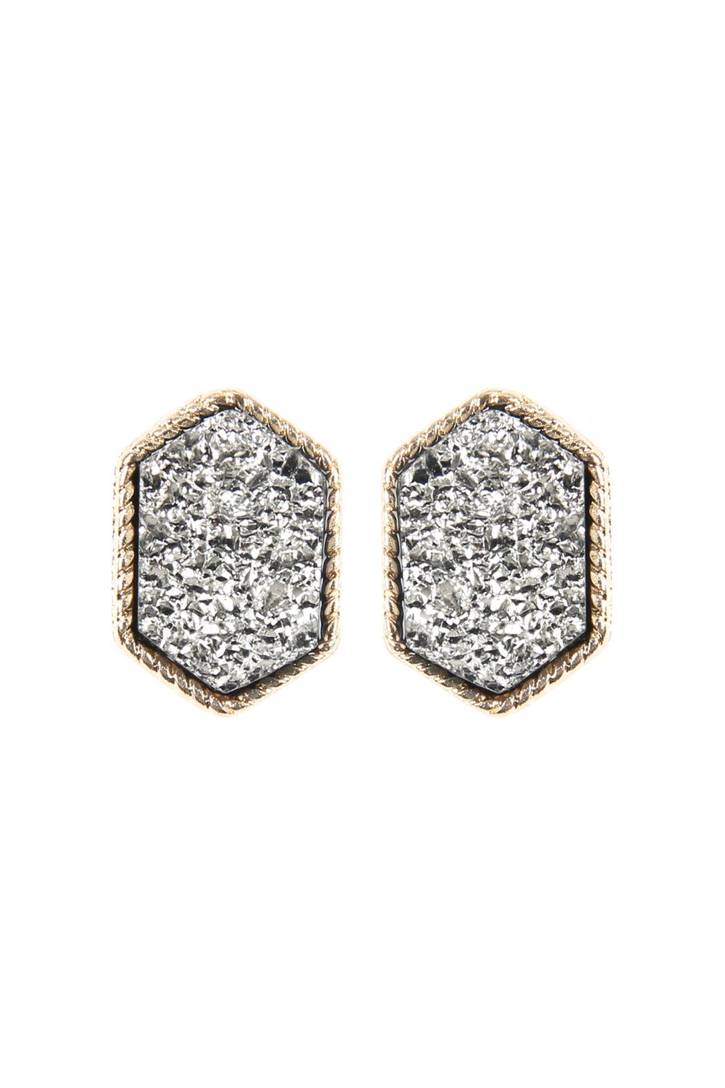 VE2334 - DRUZY HEXAGON POST EARRINGS: IRIDISCENT