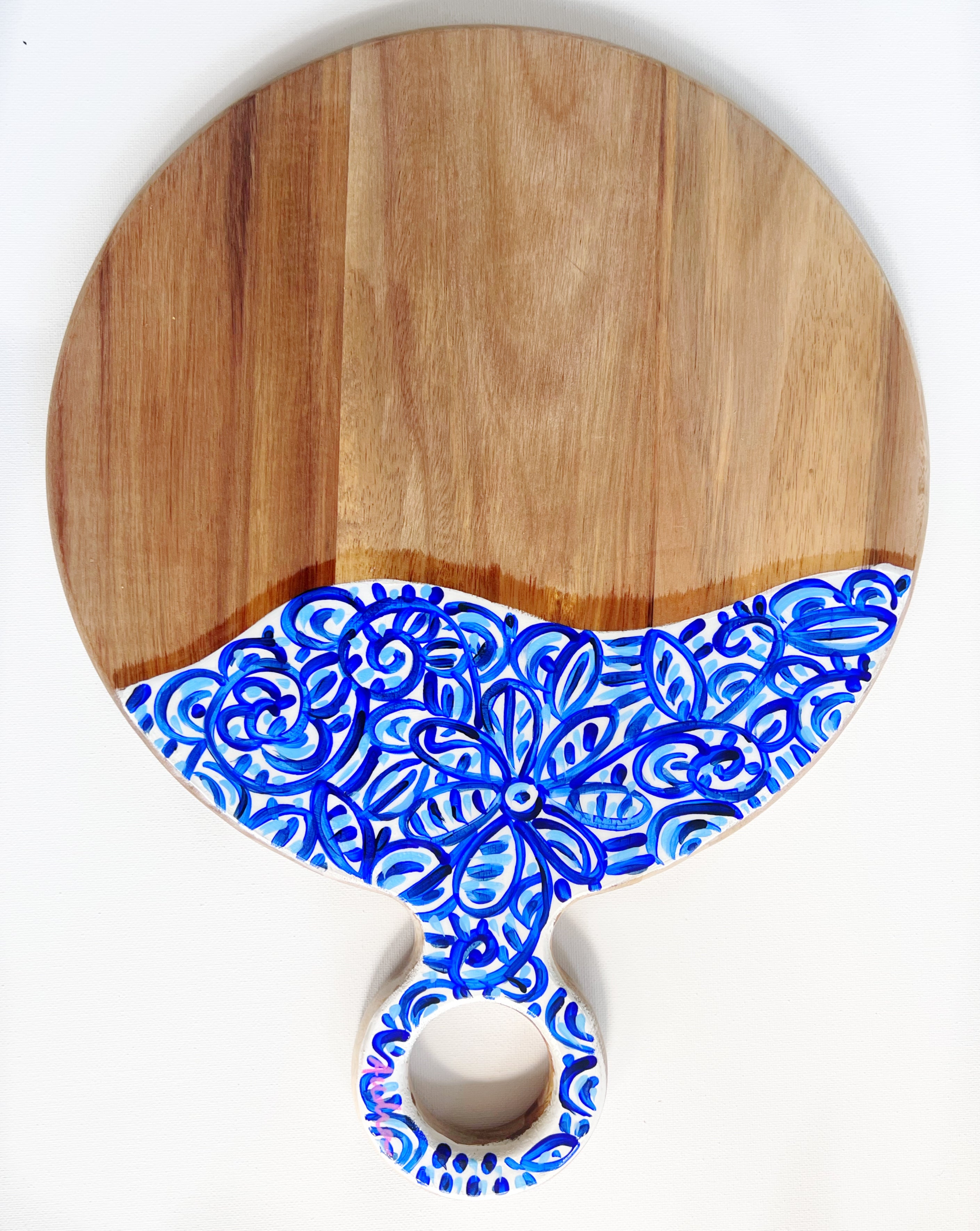 Large Round Cutting Board - Blue and White