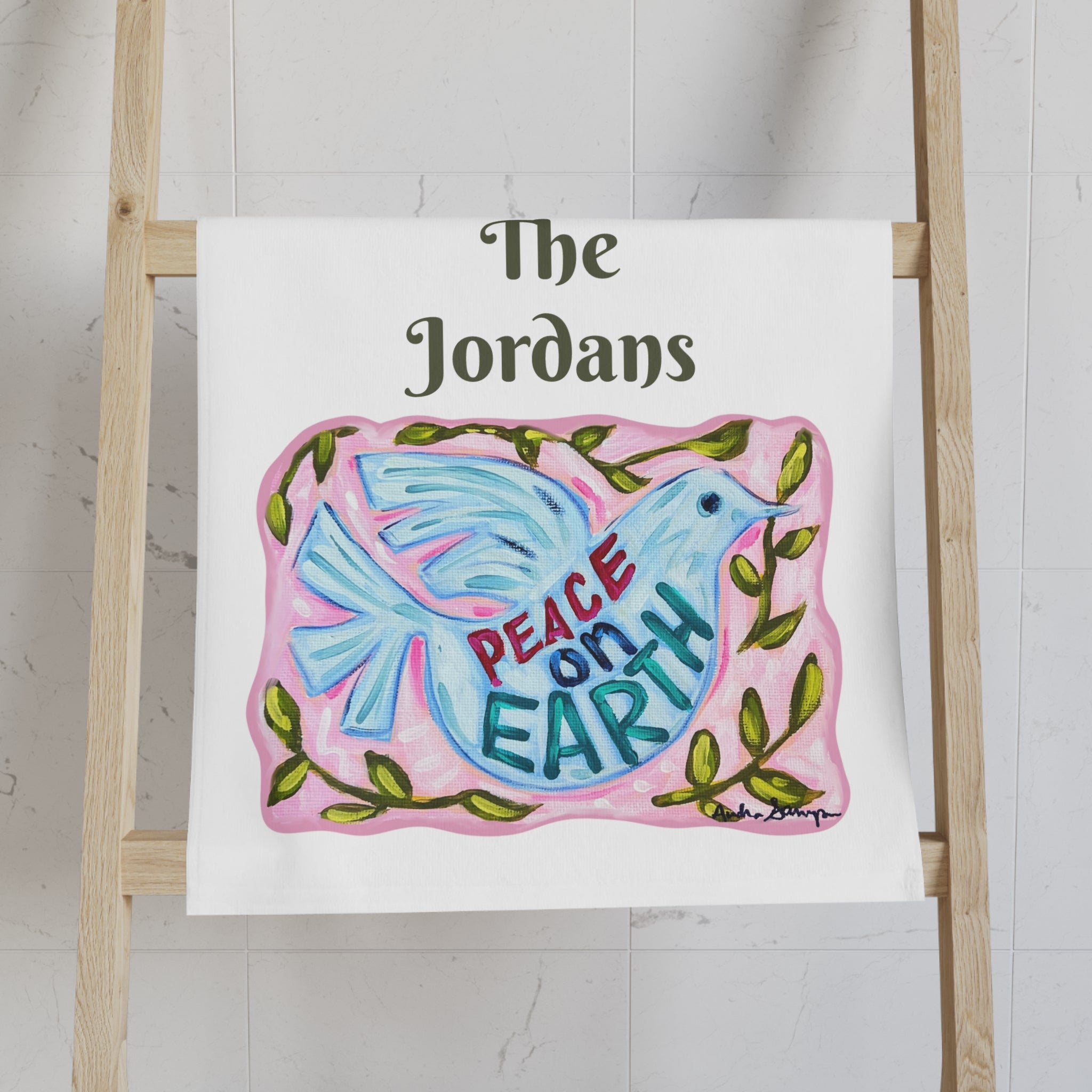 Peace On Earth Dove Tea Towel - Free Personalization