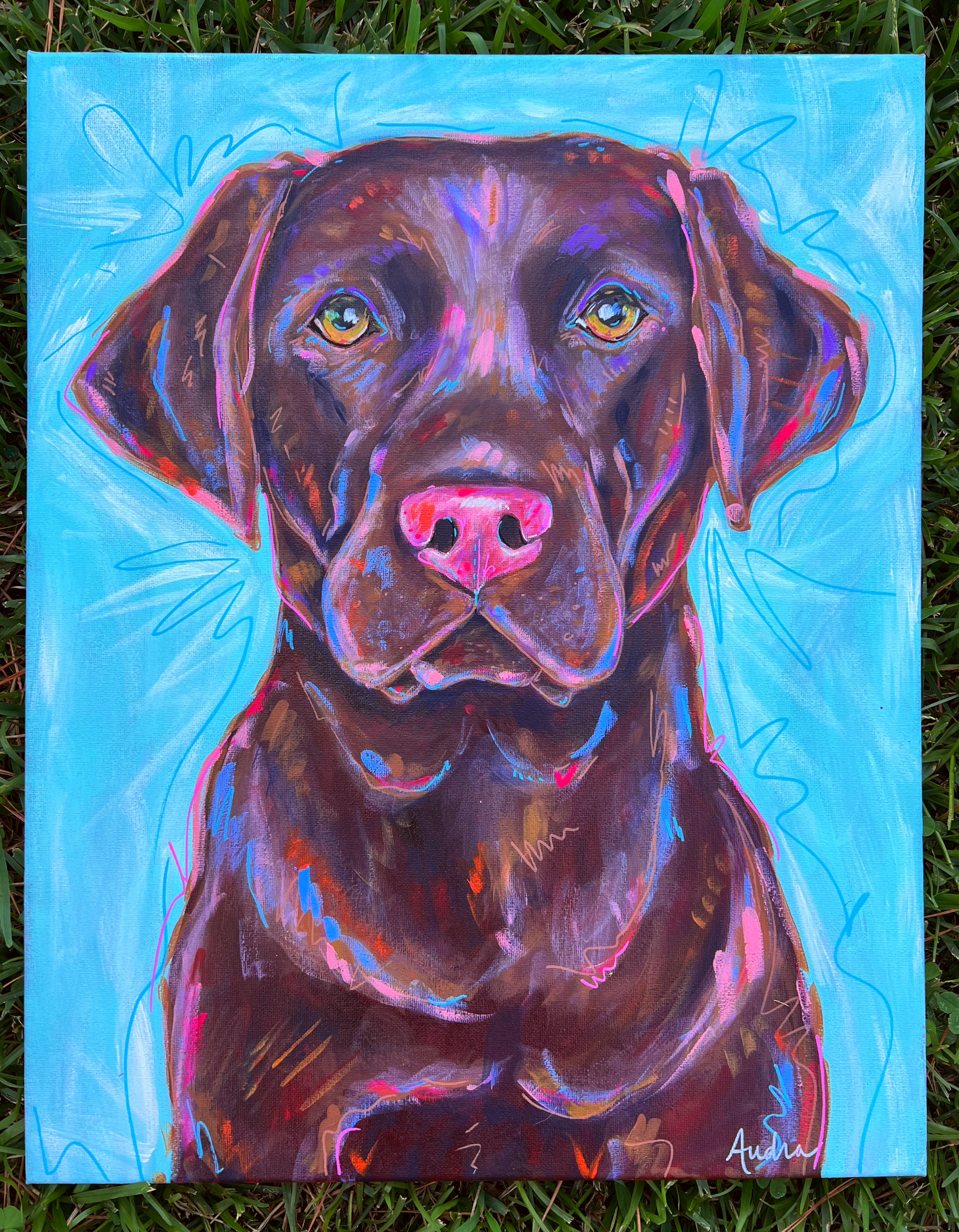 Chocolate Lab Original Painting on 16x20 Canvas