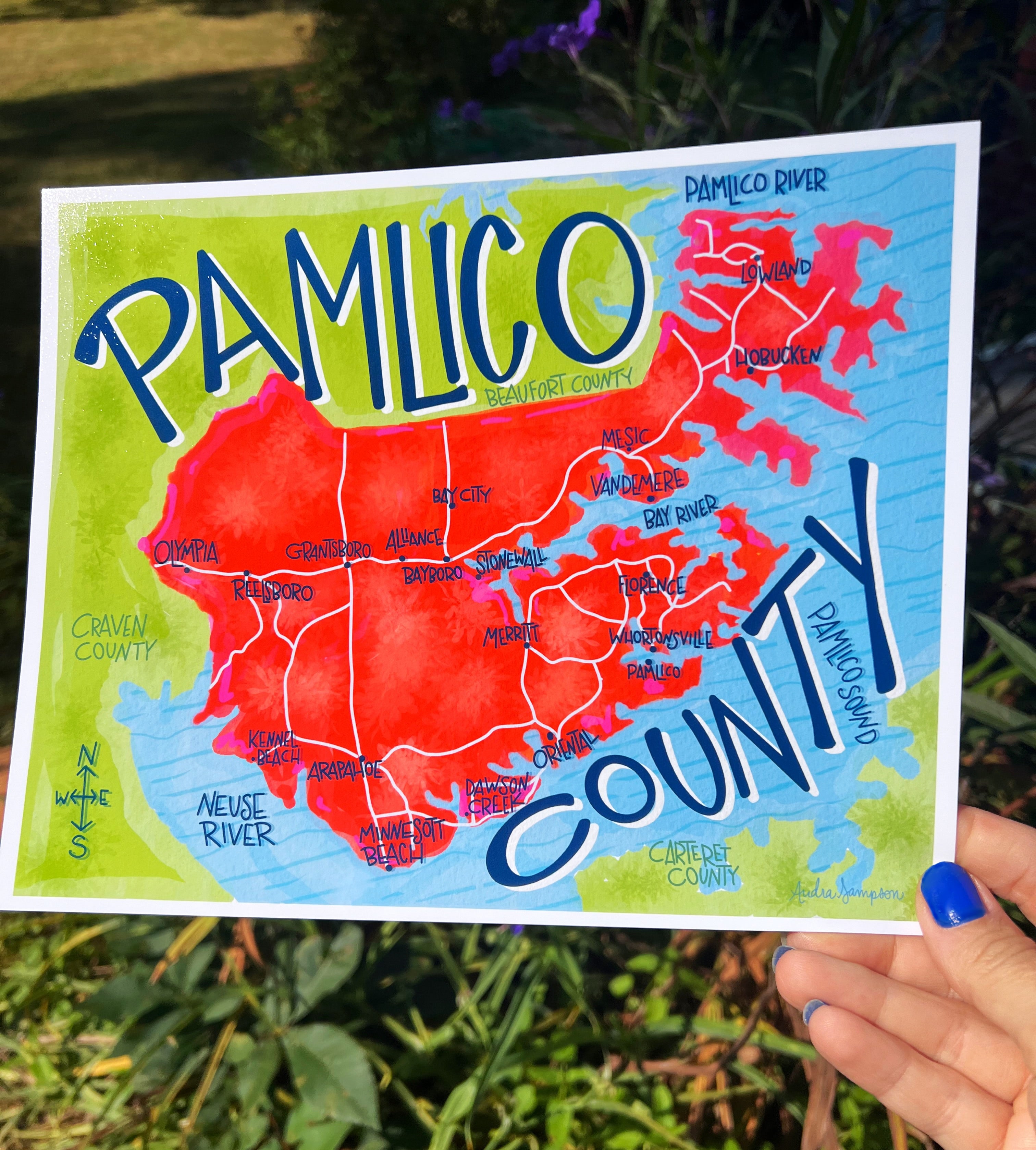 Pamlico County Map Reproduction Print - On Paper or Canvas