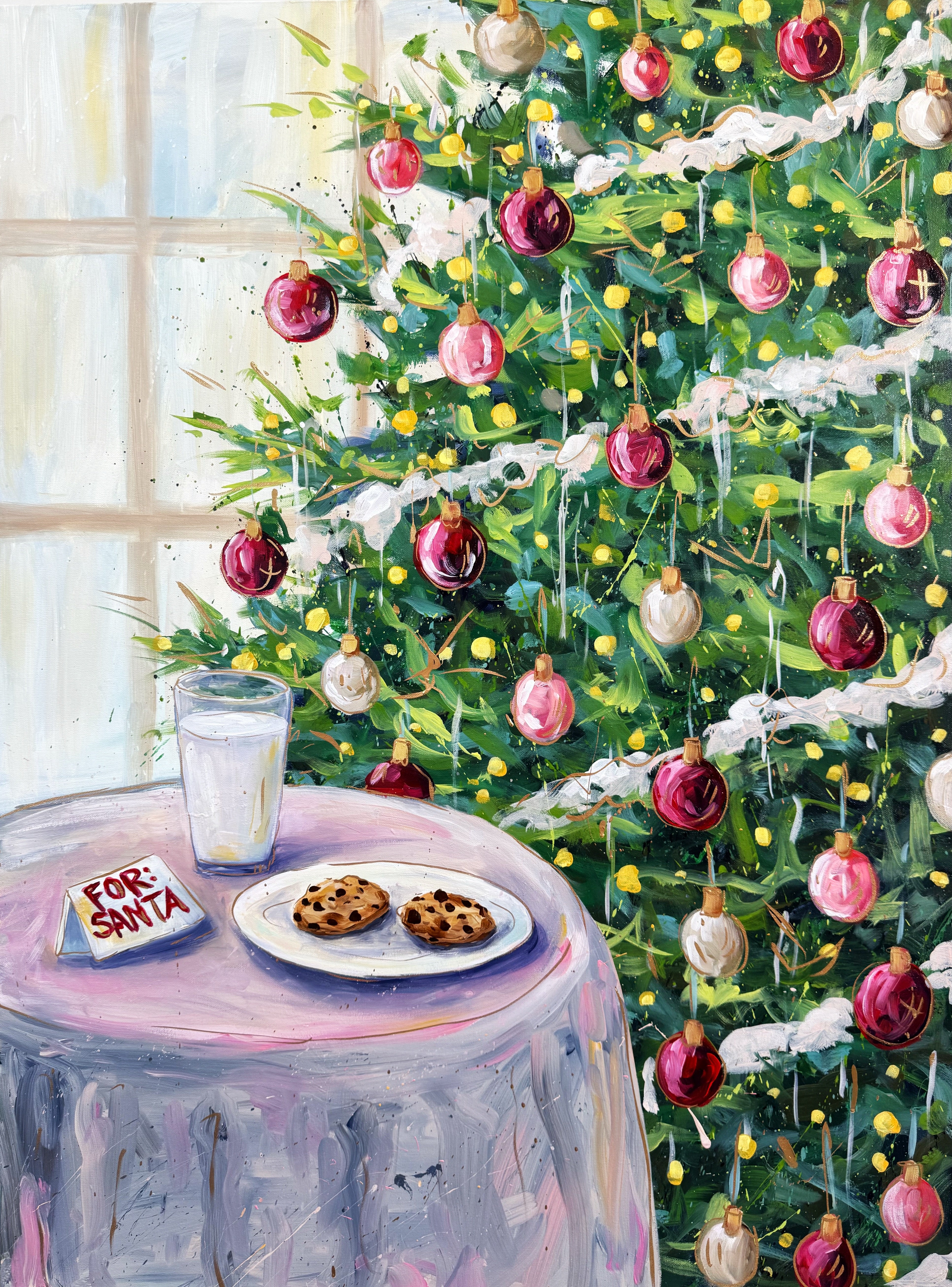 Cookies  for Santa Christmas Tree Original Painting on 30x40" Canvas