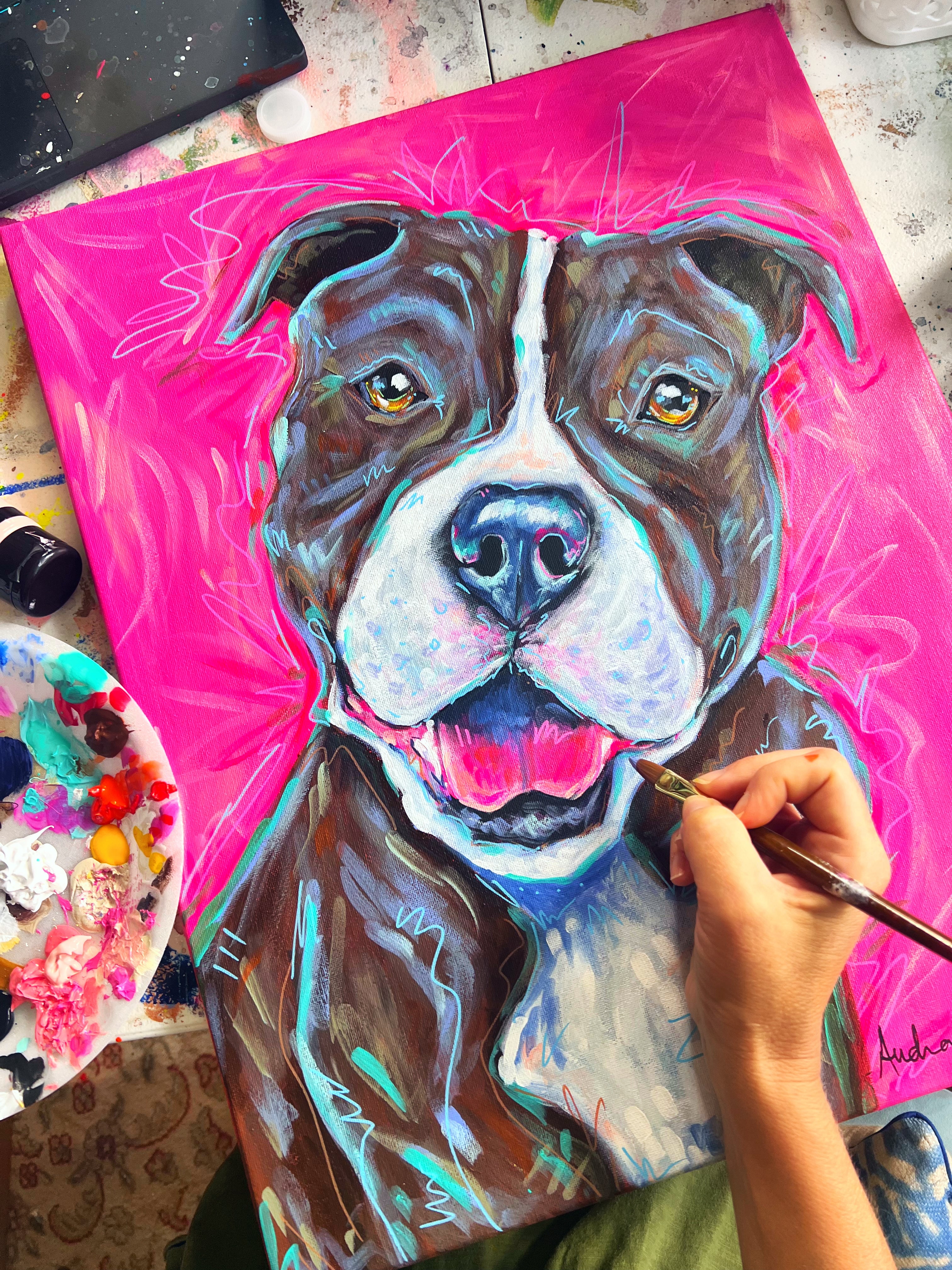 Pit Bull Original Painting on 16x20 Canvas