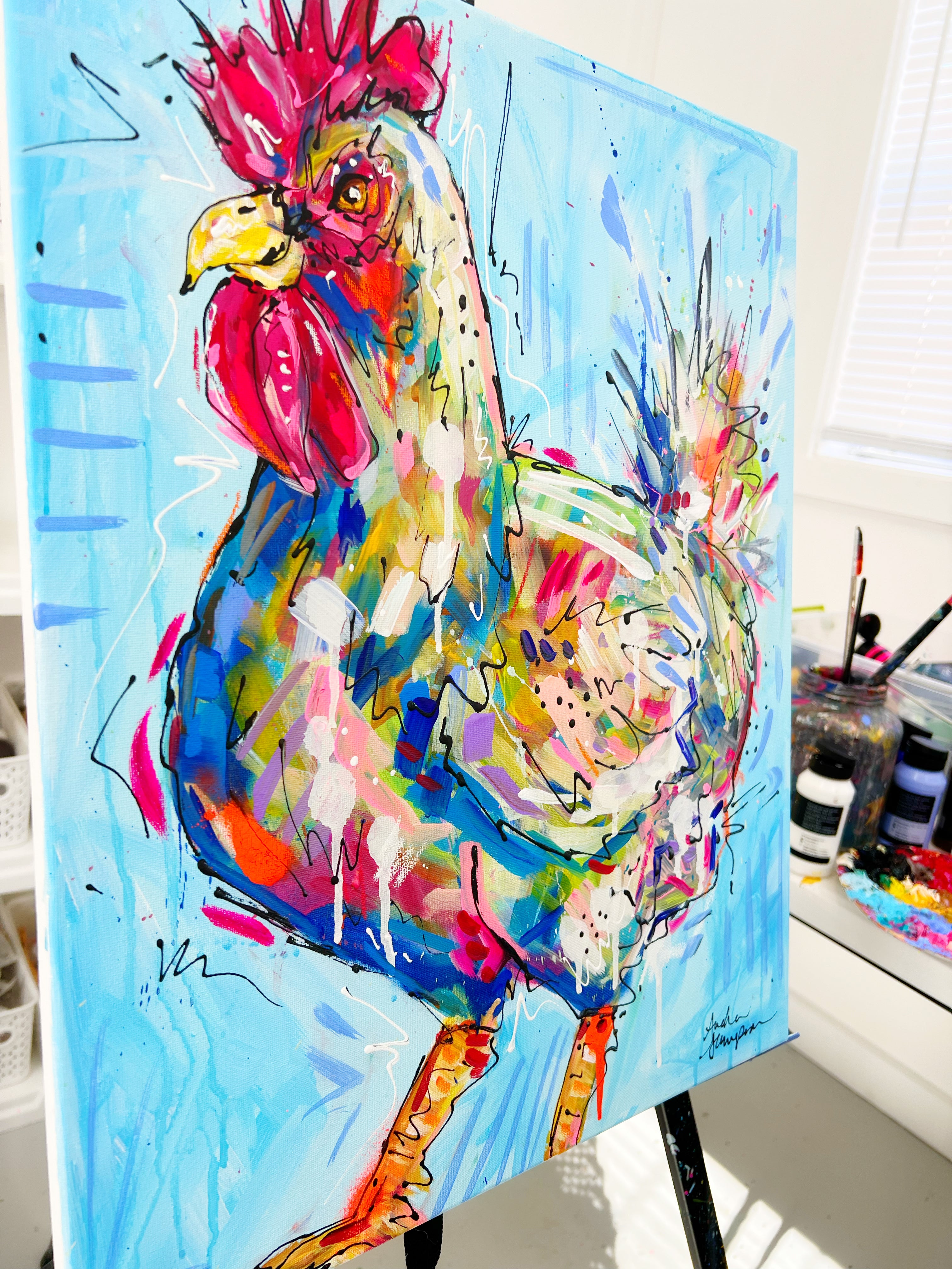 Abstract Chicken Original Painting on 16x20 Canvas