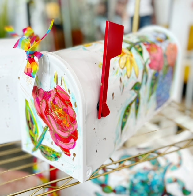 Hand Painted Bouquet in Vase Mailbox