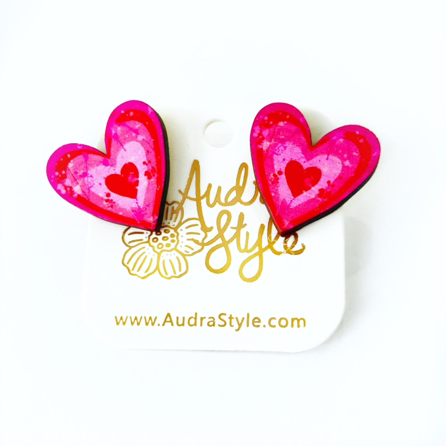 Valentine's Day Heart Stud Earrings - Pink Red