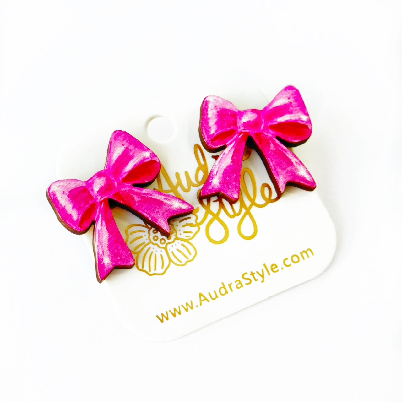 Valentine's Day Heart Stud Earrings - Pink Bow