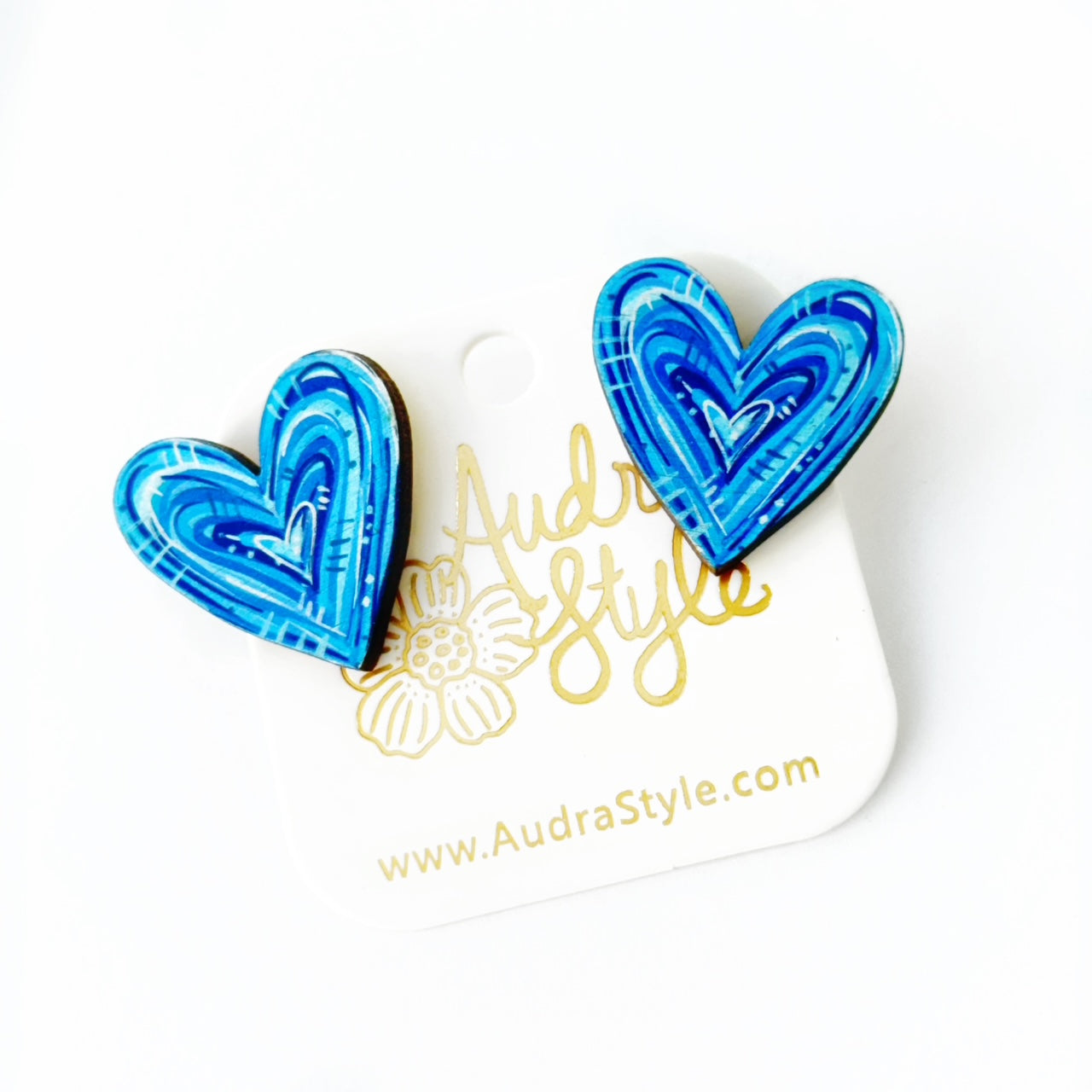 Valentine's Day Heart Stud Earrings - Blue White