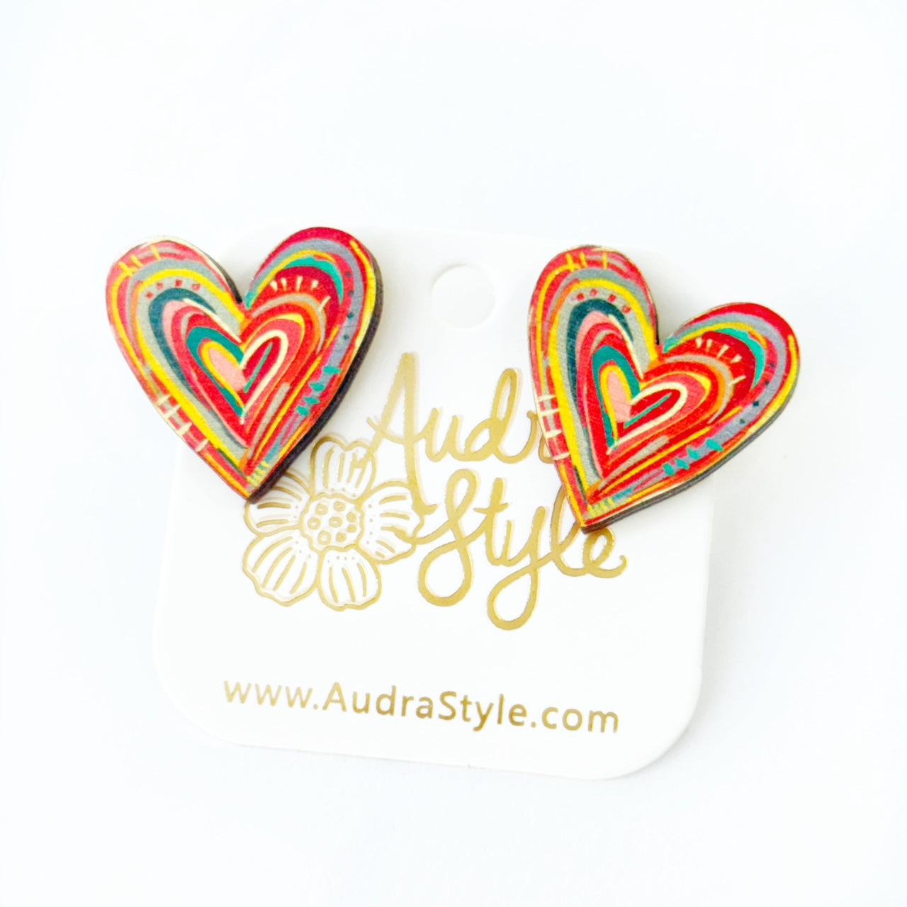 Valentine's Day Heart Stud Earrings - Sunset Abstract