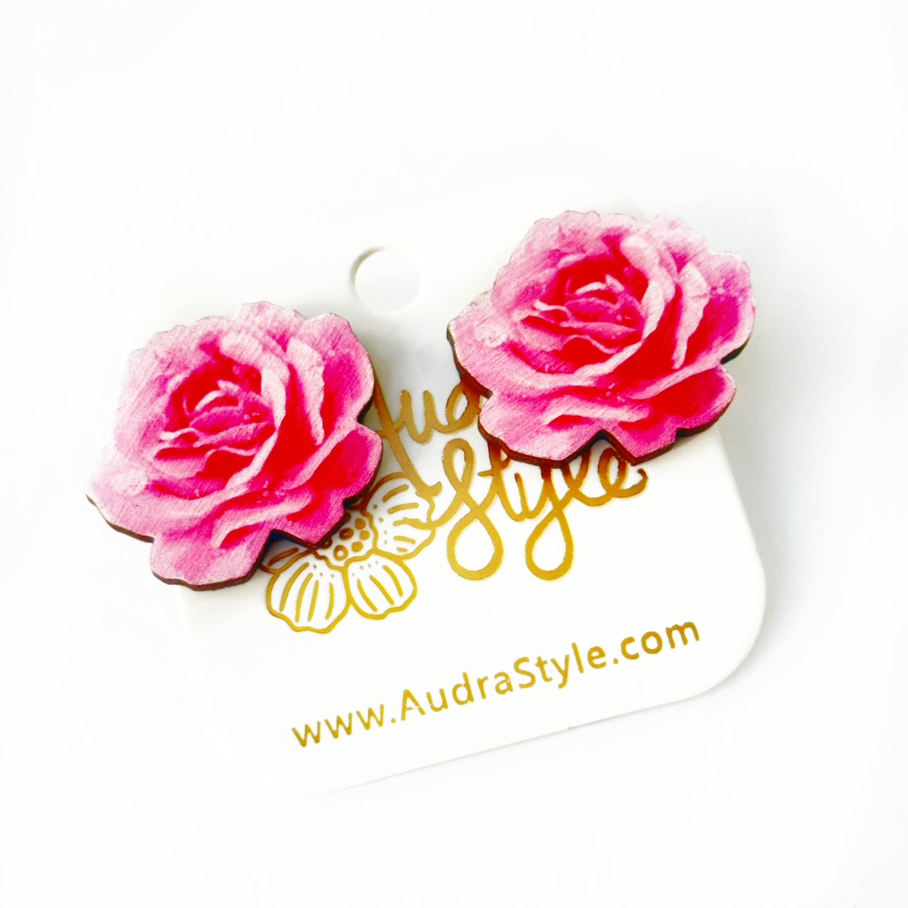 Valentine's Day Heart Stud Earrings - Pink Rose