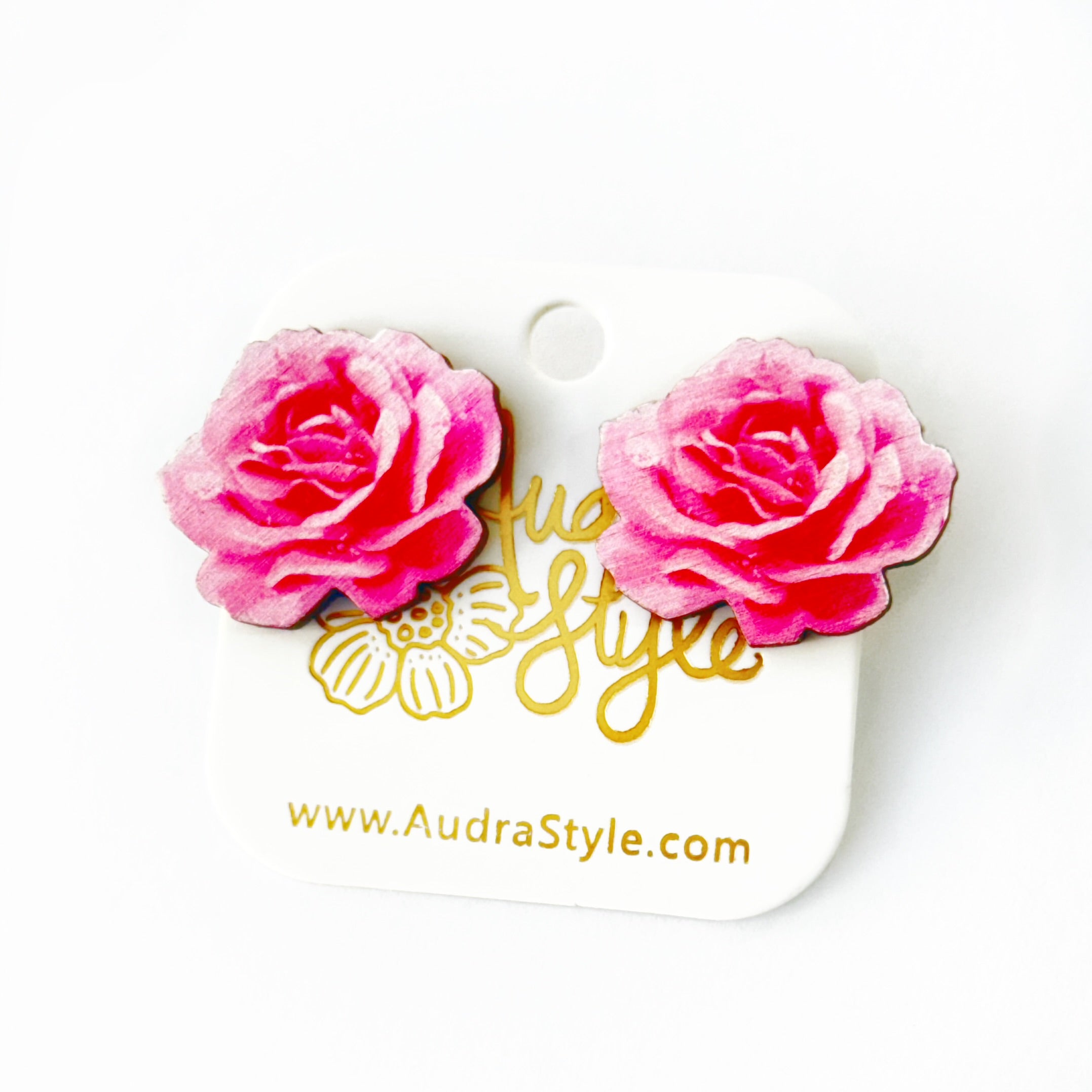 Valentine's Day Heart Stud Earrings - Pink Rose