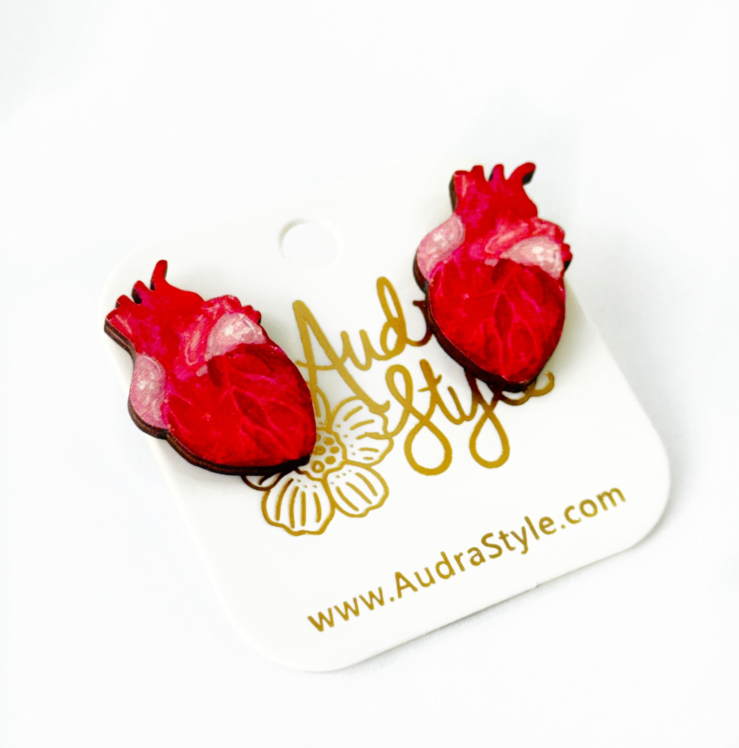 Valentine's Day Heart Stud Earrings - Anatomical Heart