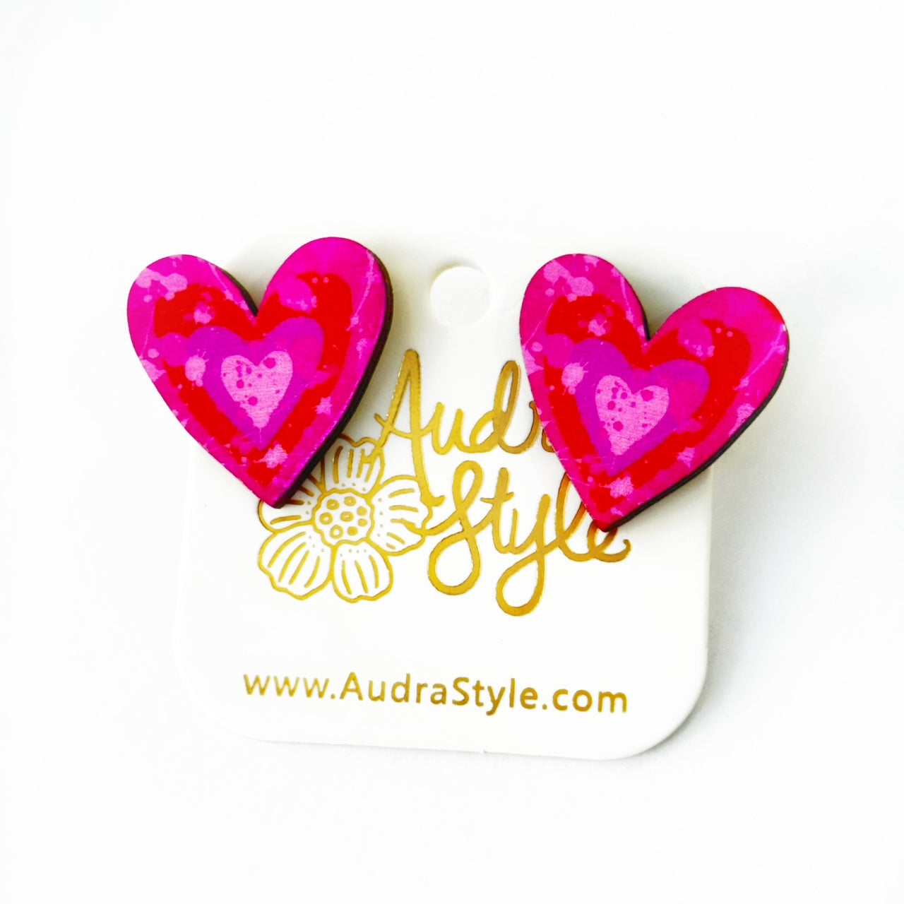 Valentine's Day Heart Stud Earrings - Red Lavender Pink