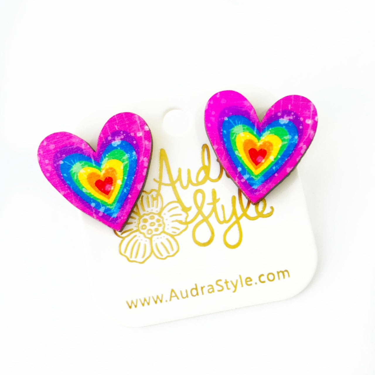 Valentine's Day Heart Stud Earrings - Colorful Rainbow