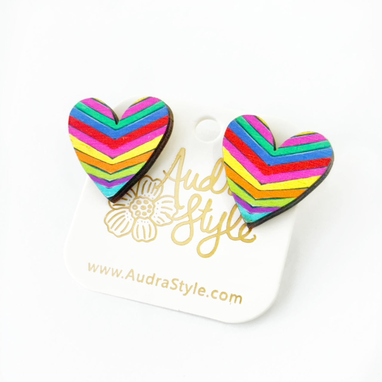 Valentine's Day Heart Stud Earrings - Rainbow Stripe