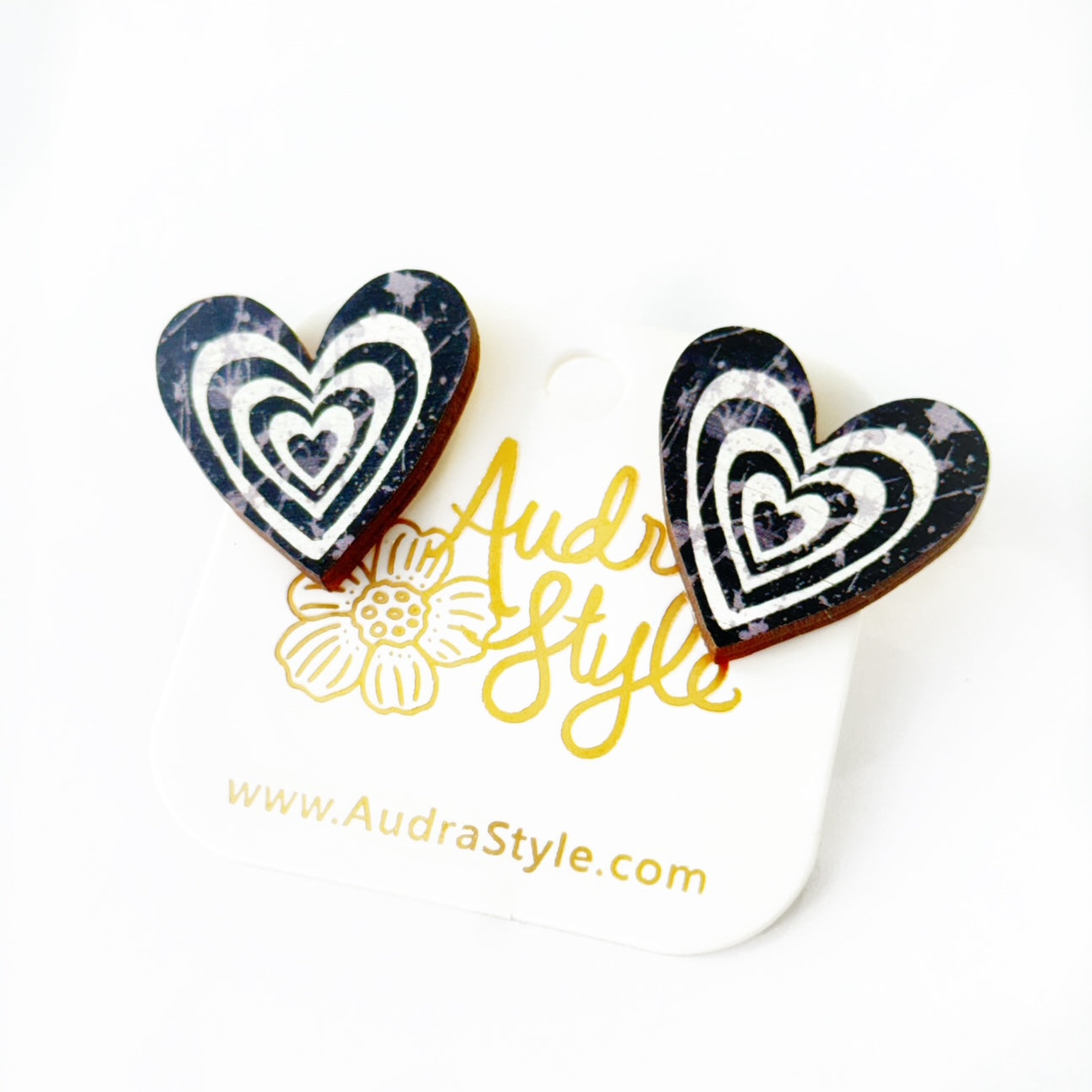 Valentine's Day Heart Stud Earrings - Black and White