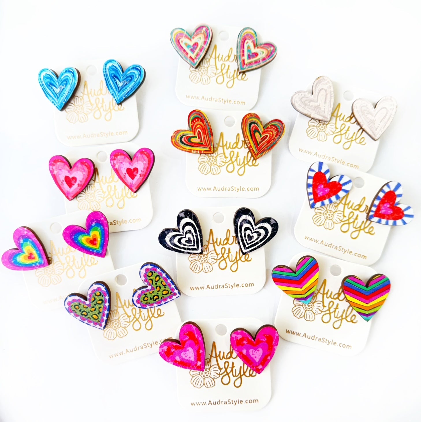 Valentine's Day Heart Stud Earrings - Rainbow Stripe