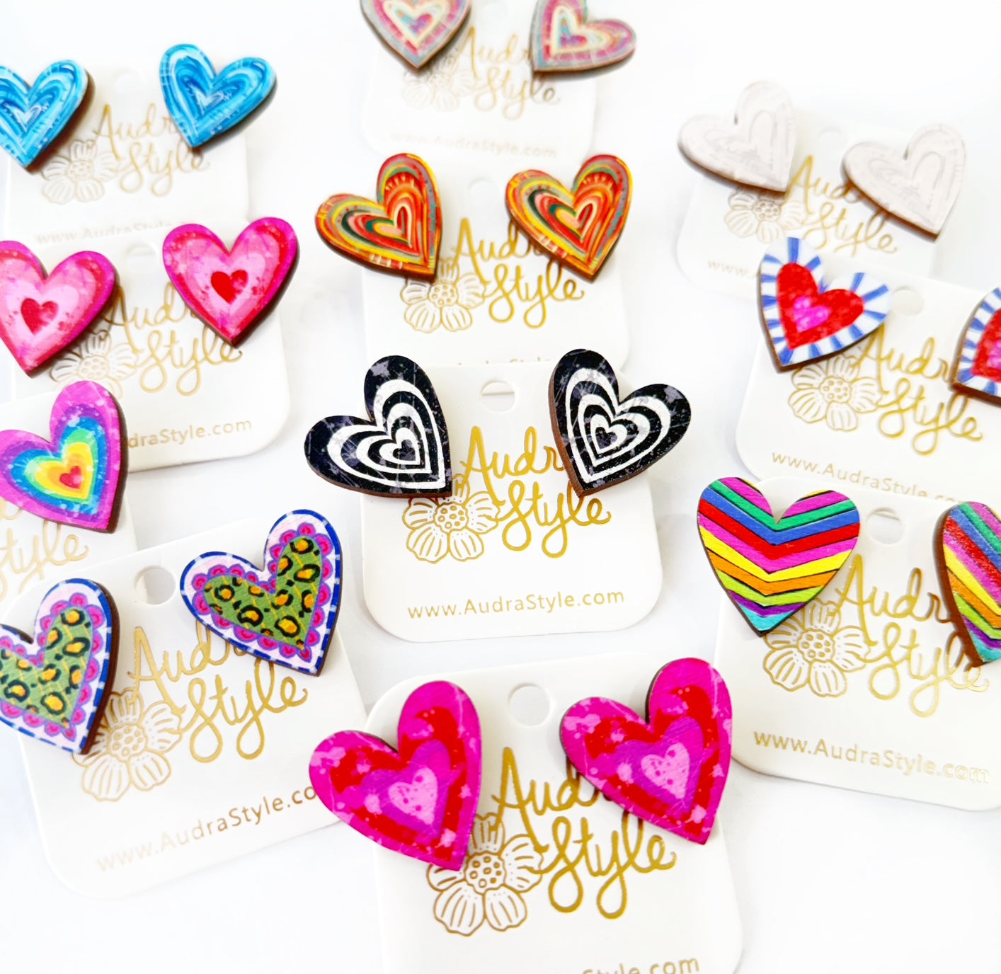 Valentine's Day Heart Stud Earrings - Colorful Rainbow