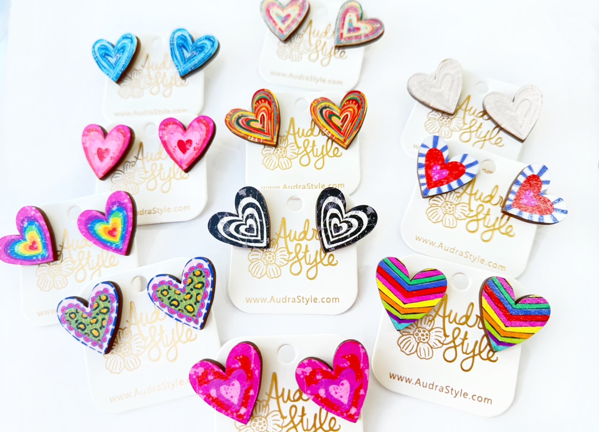 Valentine's Day Heart Stud Earrings - Colorful Rainbow