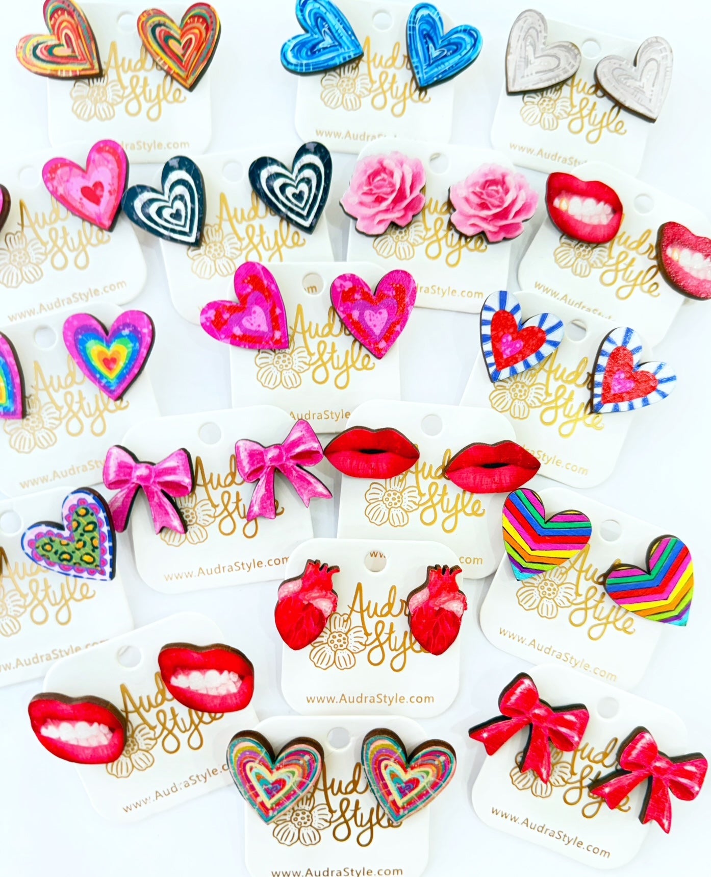 Valentine's Day Heart Stud Earrings - Rainbow Stripe