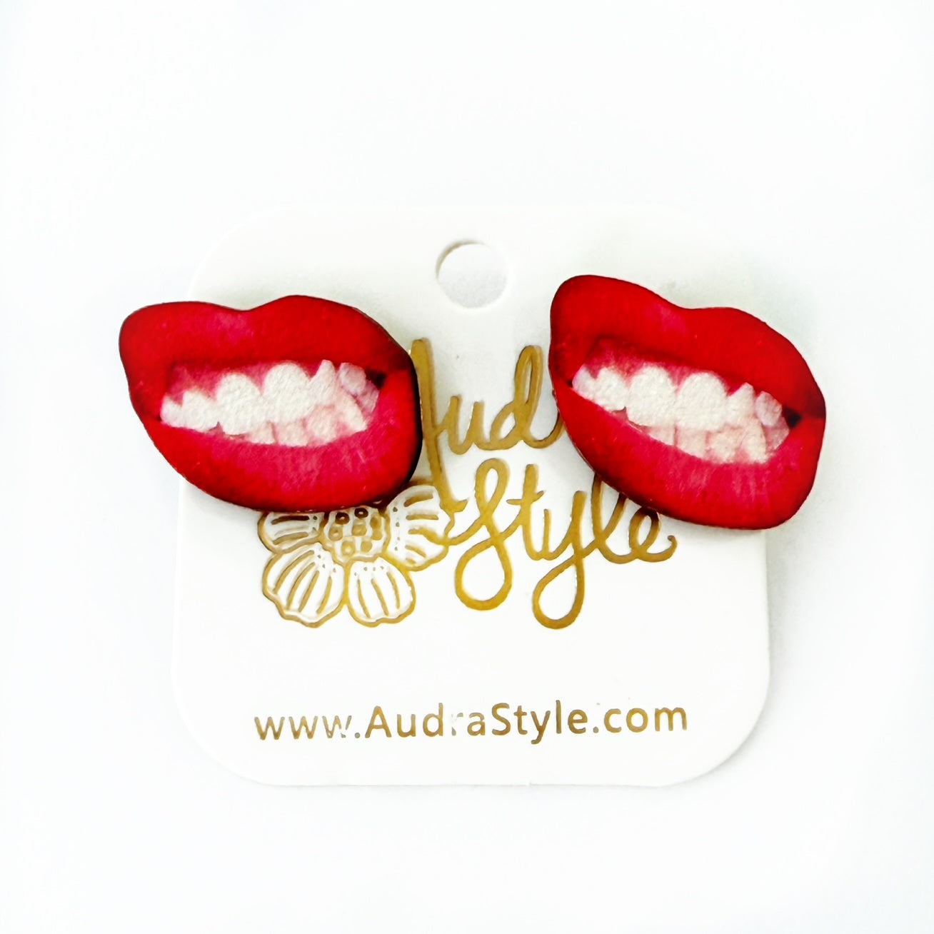 Valentine's Day Heart Stud Earrings - Red Sneer Lips