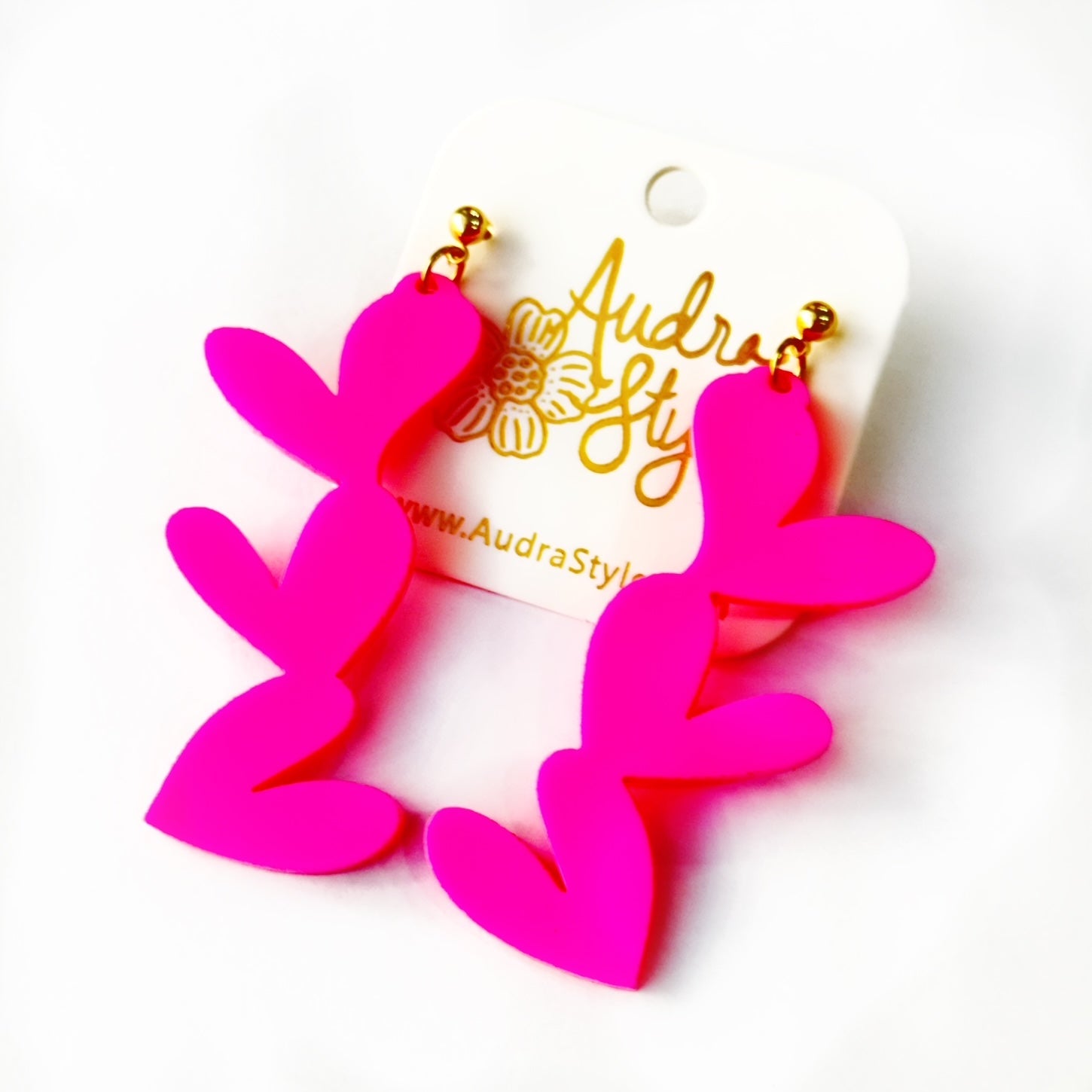 Valentine's Day Earring - Triple Hearts - Hot Pink