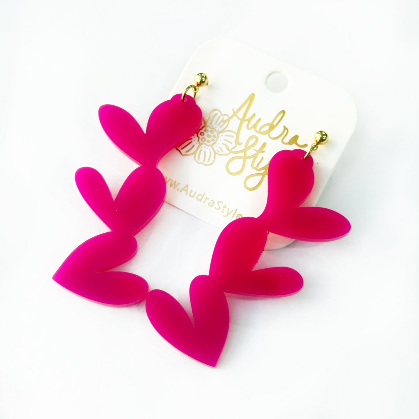 Valentine's Day Earring - Triple Hearts - Magenta