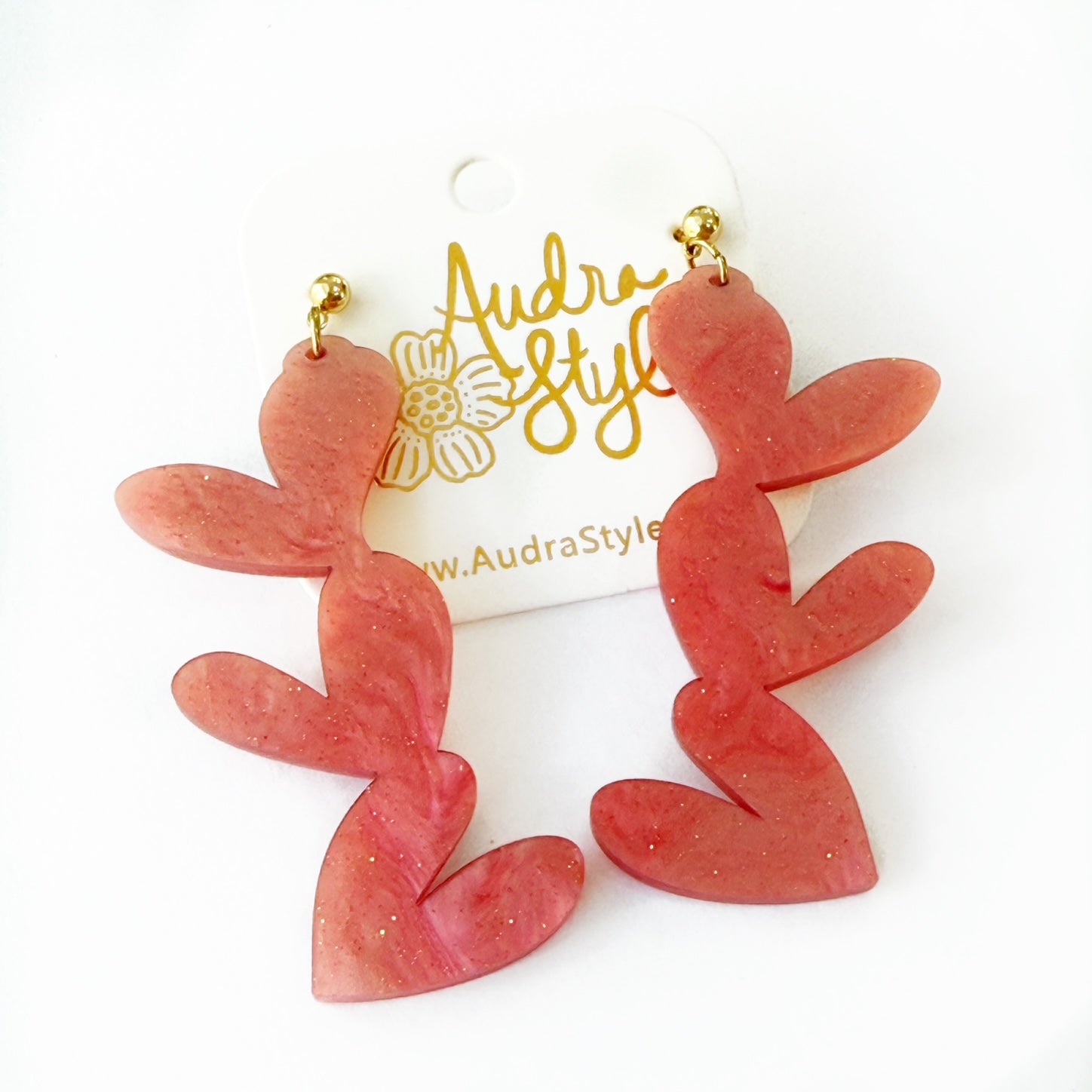 Valentine's Day Earring - Triple Hearts - Ruby Pearl