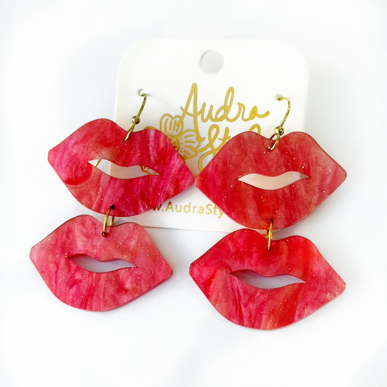 Valentine's Day Earring - Medium Double Ruby Pearl Lips